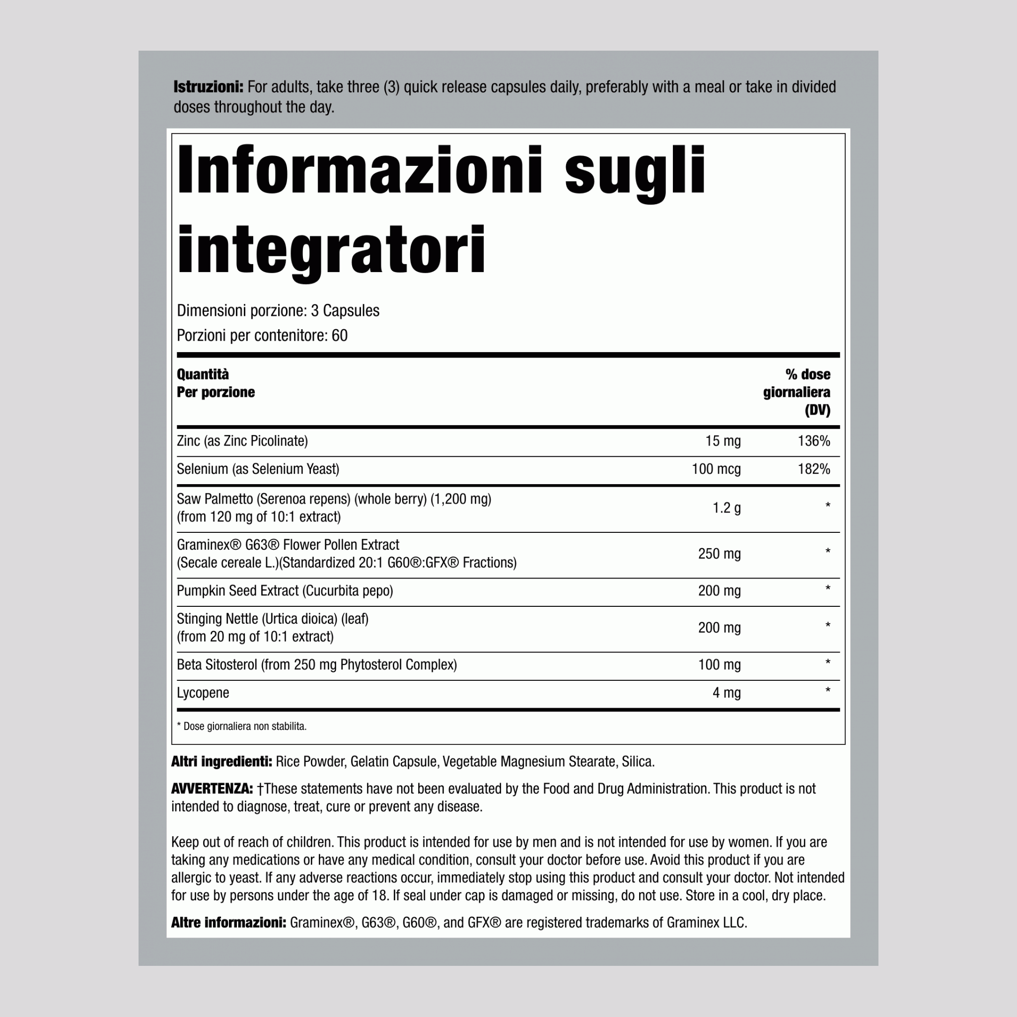 Probiotico 60 miliardi con prebiotico 180 Capsule a rilascio rapido       
