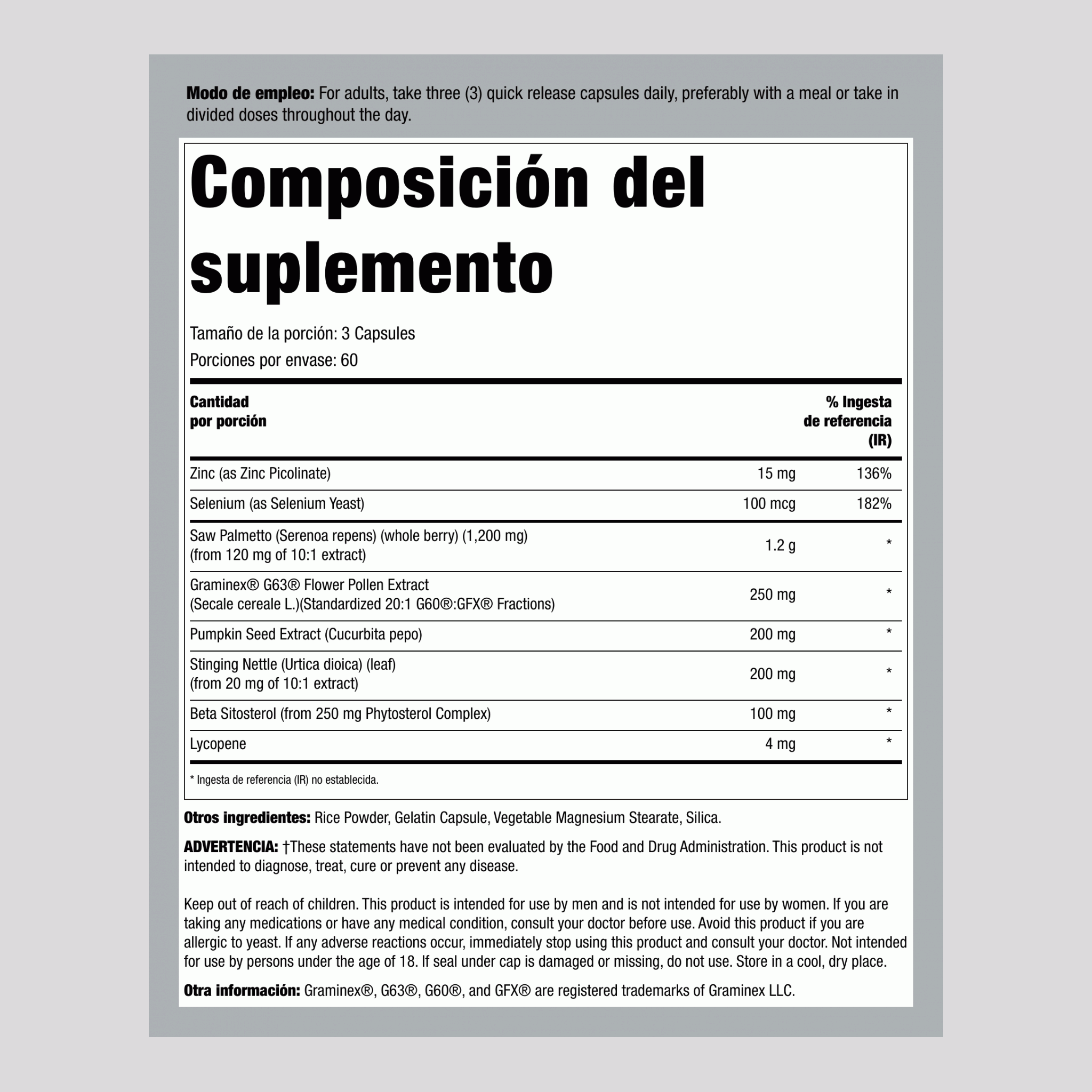 Prostate Support con Graminex 180 Cápsulas de liberación rápida 2 Botellas/Frascos    