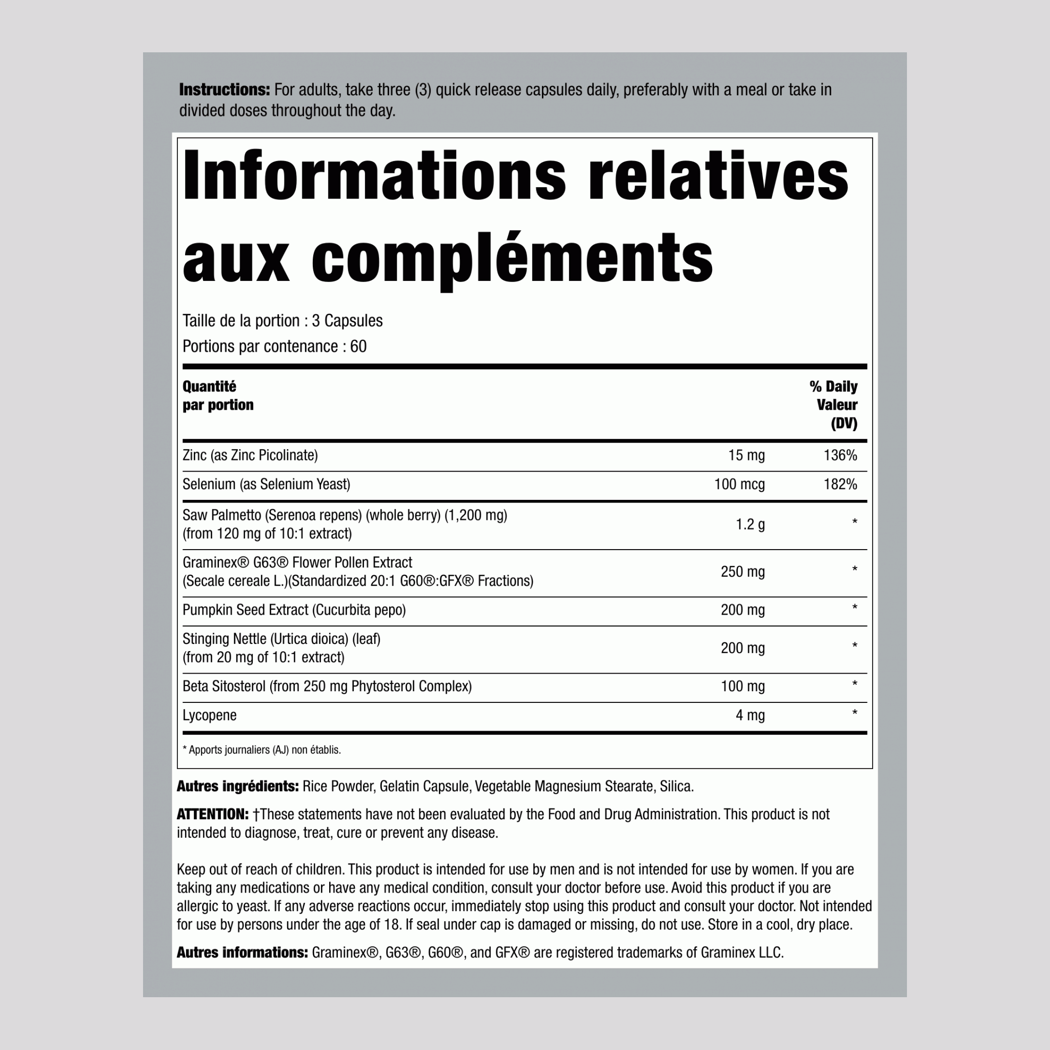 Assistance prostate avec Graminex 180 Gélules à libération rapide 2 Bouteilles    