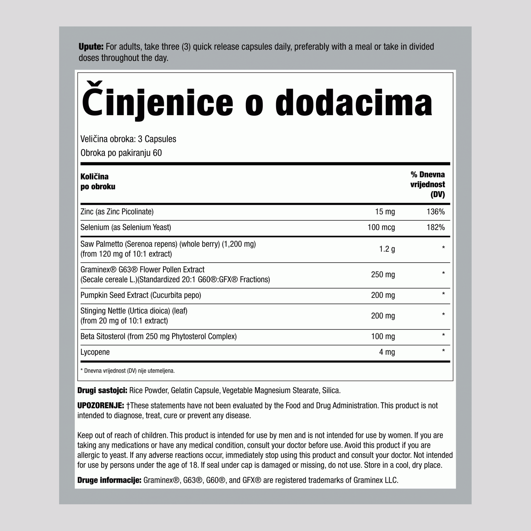 Podrška za prostatu s gramineksom 180 Kapsule s brzim otpuštanjem 2 Boce    