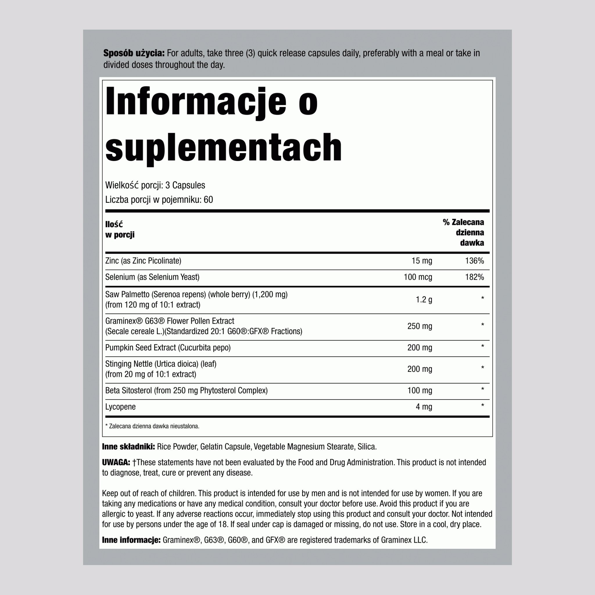 Środek na prostatę z Graminexem 180 Kapsułki o szybkim uwalnianiu 2 Butelki    