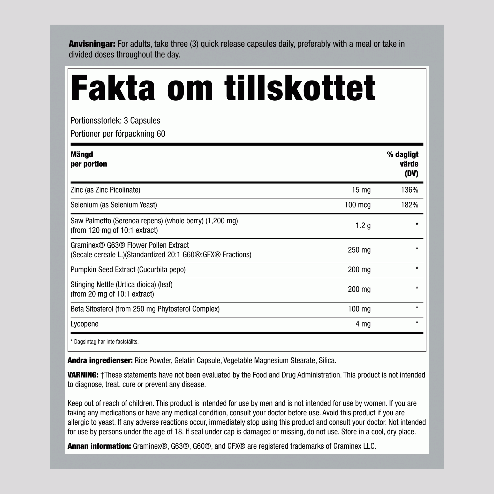 Prostatastöd med graminex 180 Snabbverkande kapslar 2 Flaskor    