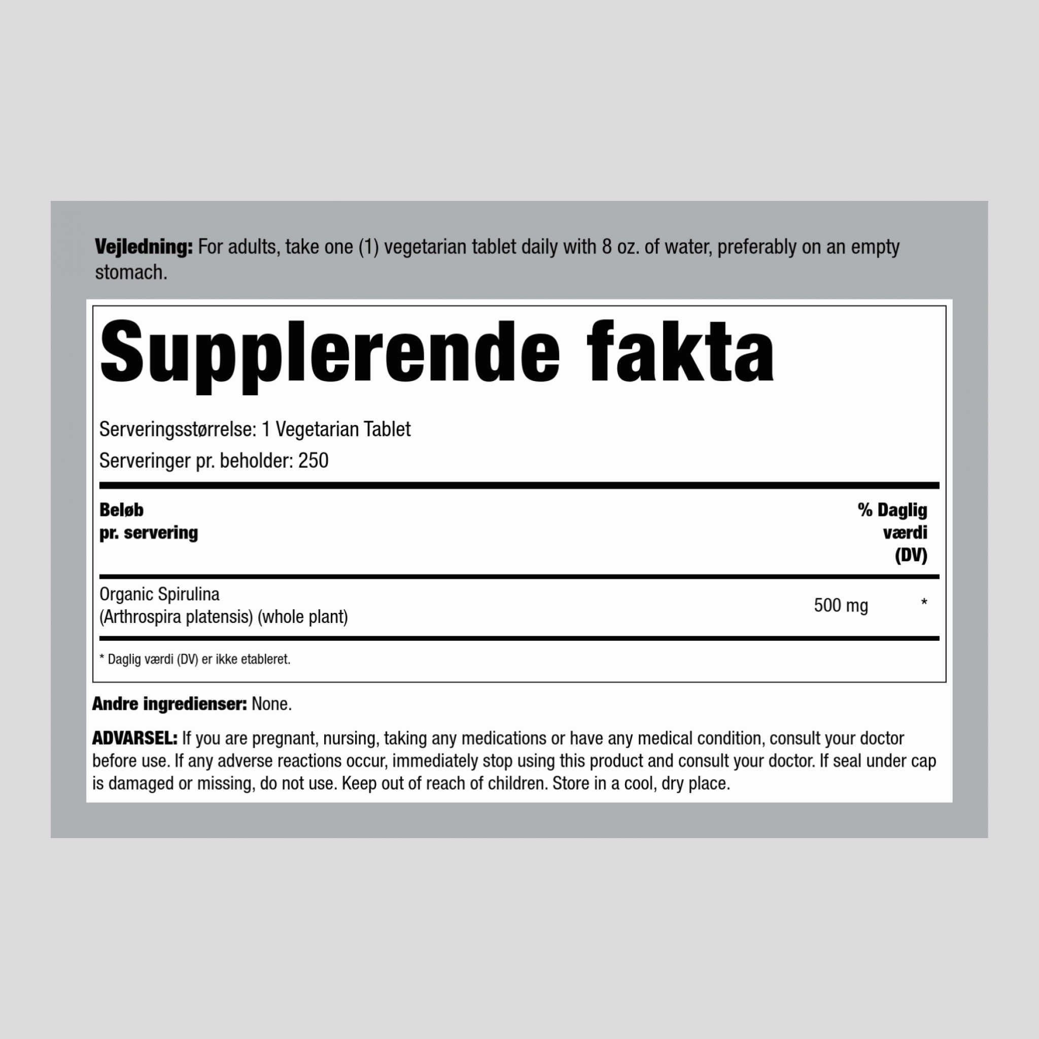 Spirulina (Økologisk) 500 mg 250 Vegetar-tabletter     