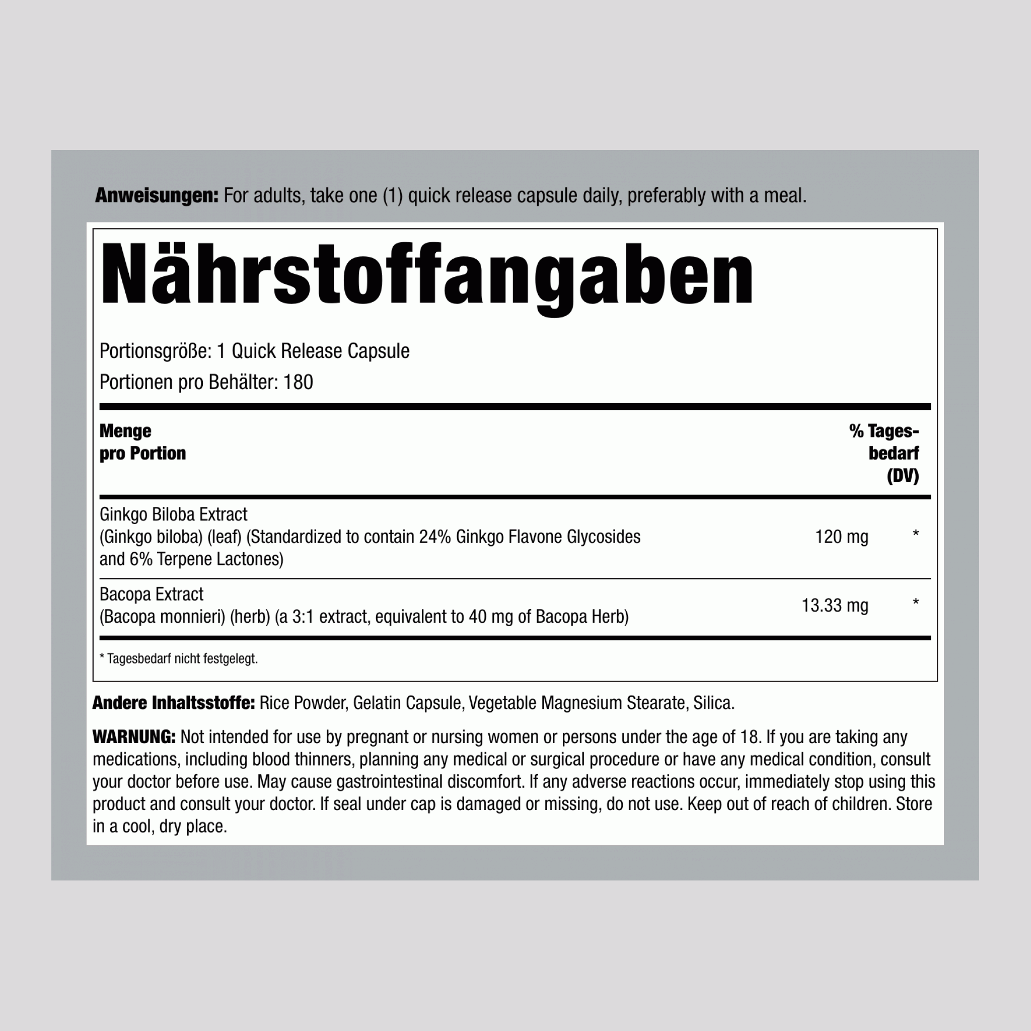Ginkobaum Standardisierter Extrakt 120 mg 180 Kapseln     