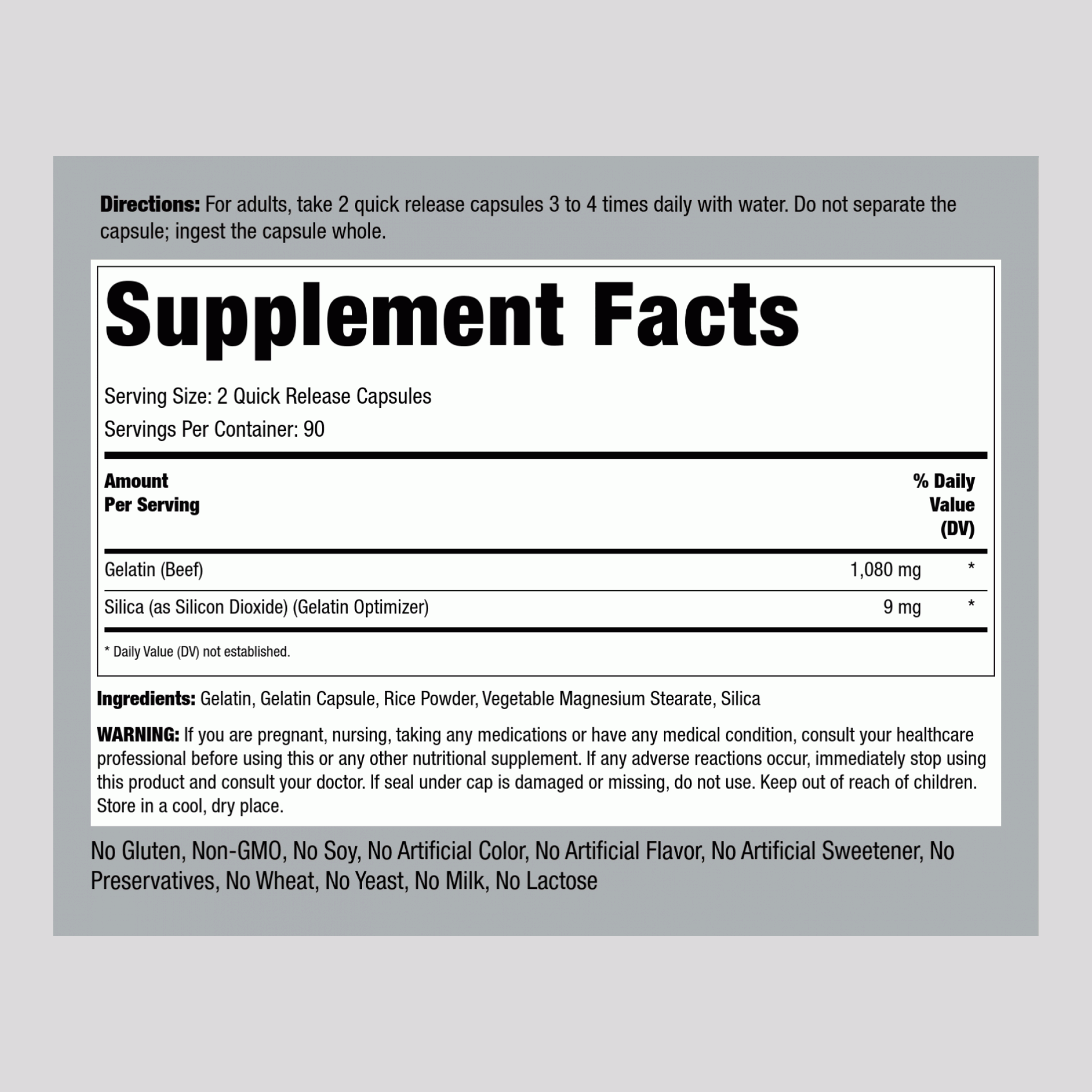 Gelatin (Beef) plus Silicon Optimizer, 540 mg, 180 Quick Release Capsules