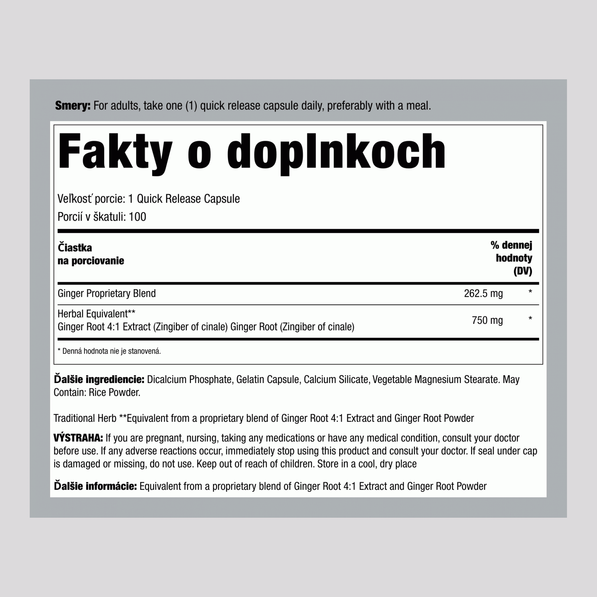 Extrakt zo zázvorového koreňa  750 mg 100 Kapsuly     