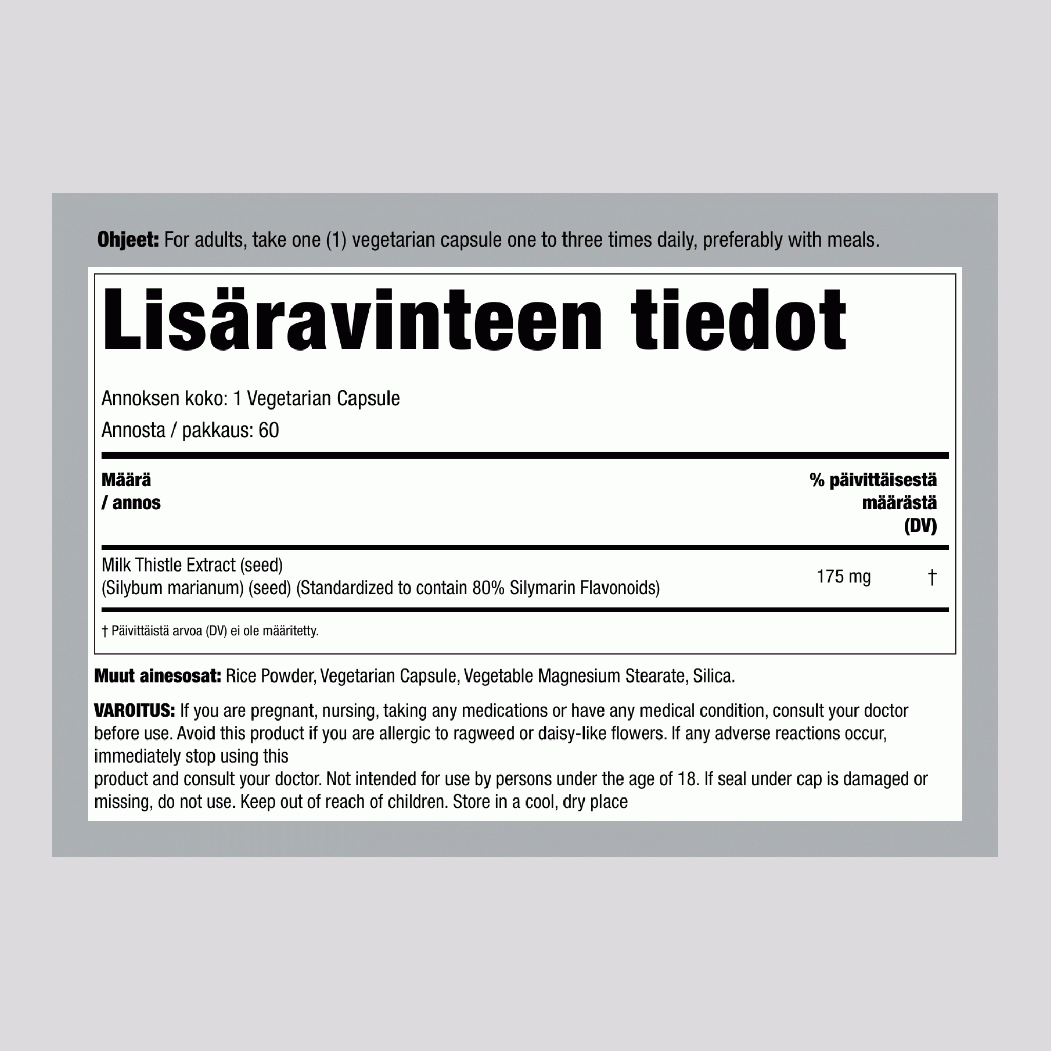 Vakioitu maito-ohdakeuute 175 mg 60 Kasviskapselit     