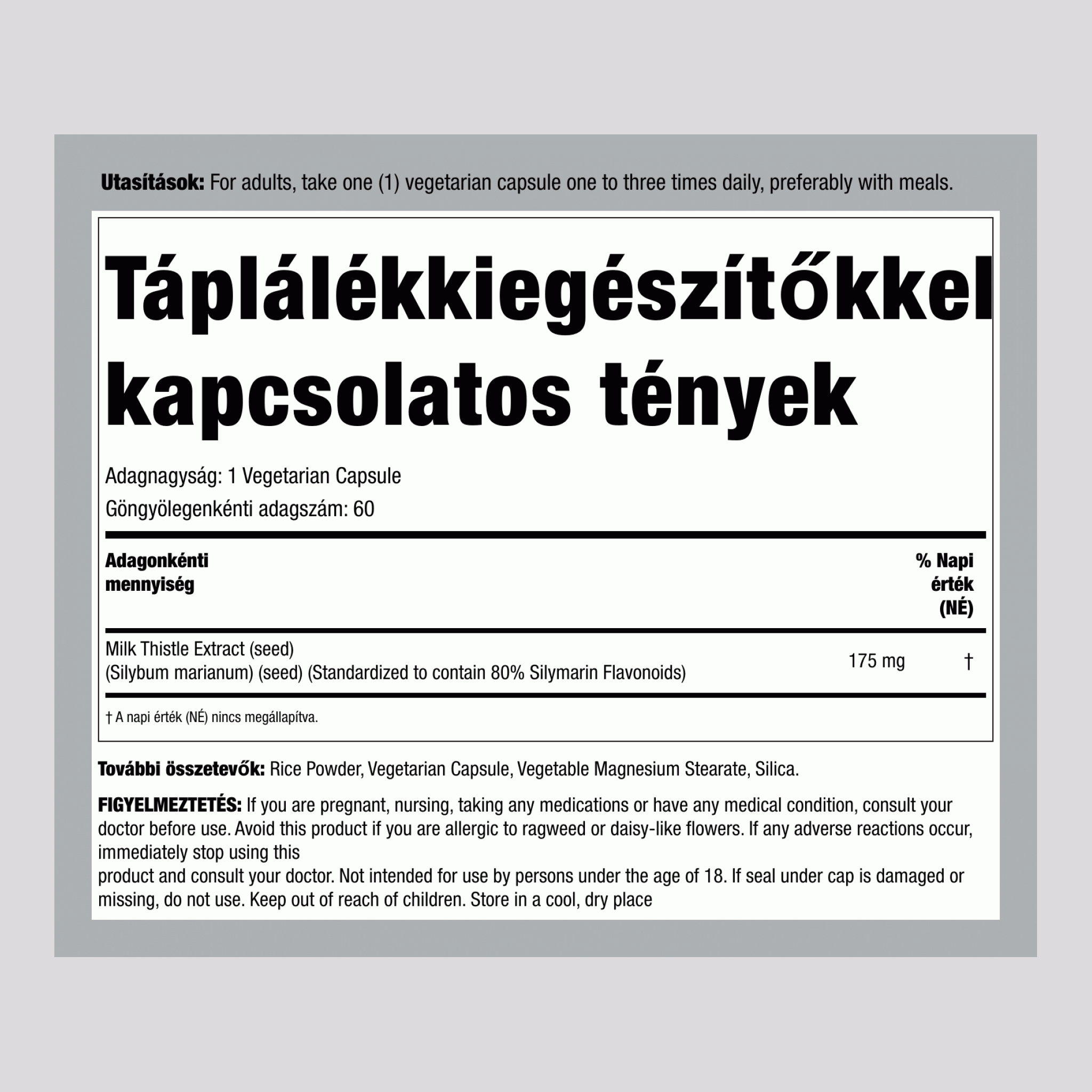 Máriatövis standardizált kivonata 175 mg 60 Vegetáriánus kapszula     