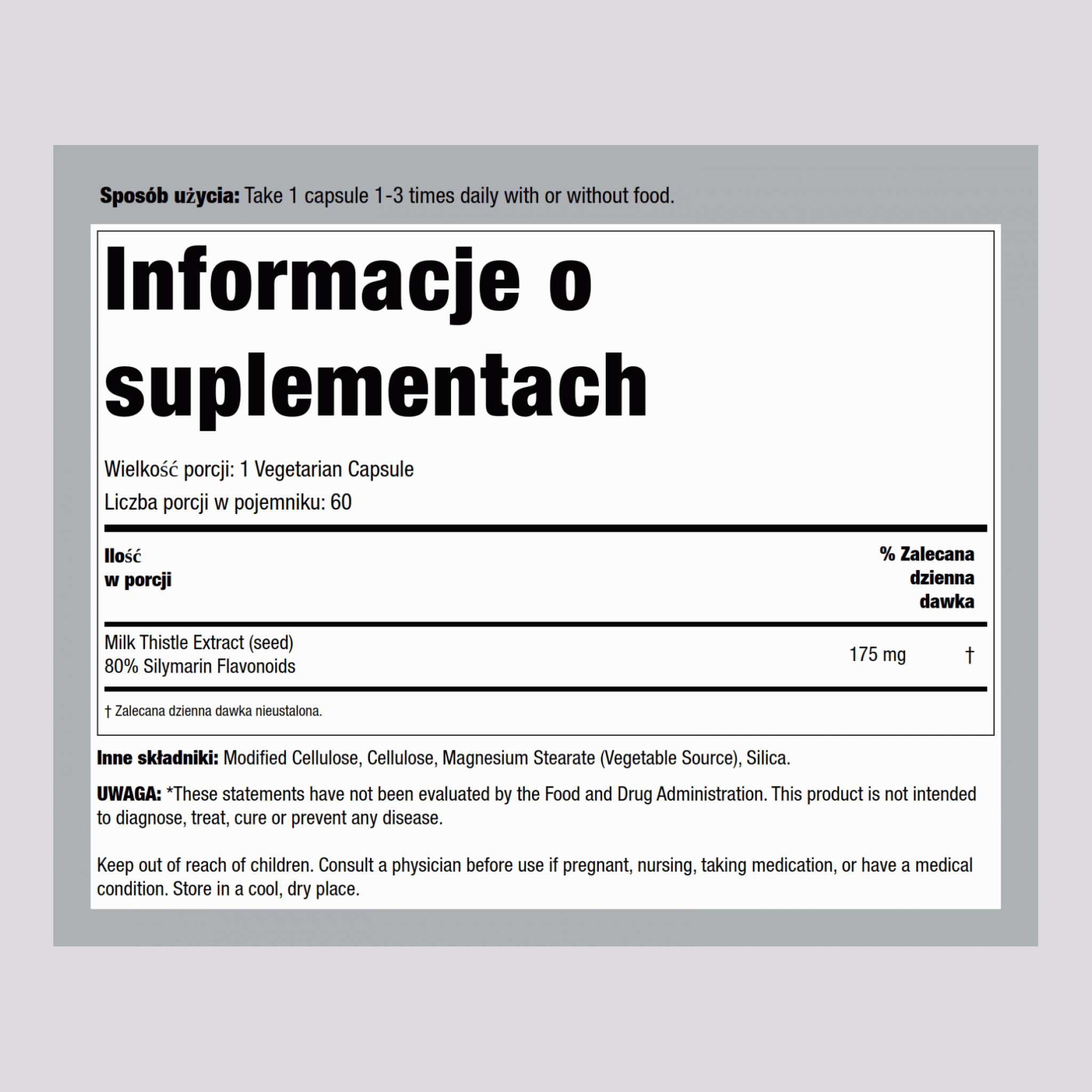 Wyciąg standaryzowany z ostropestu plamistego 175 mg 60 Kapsułki wegetariańskie     