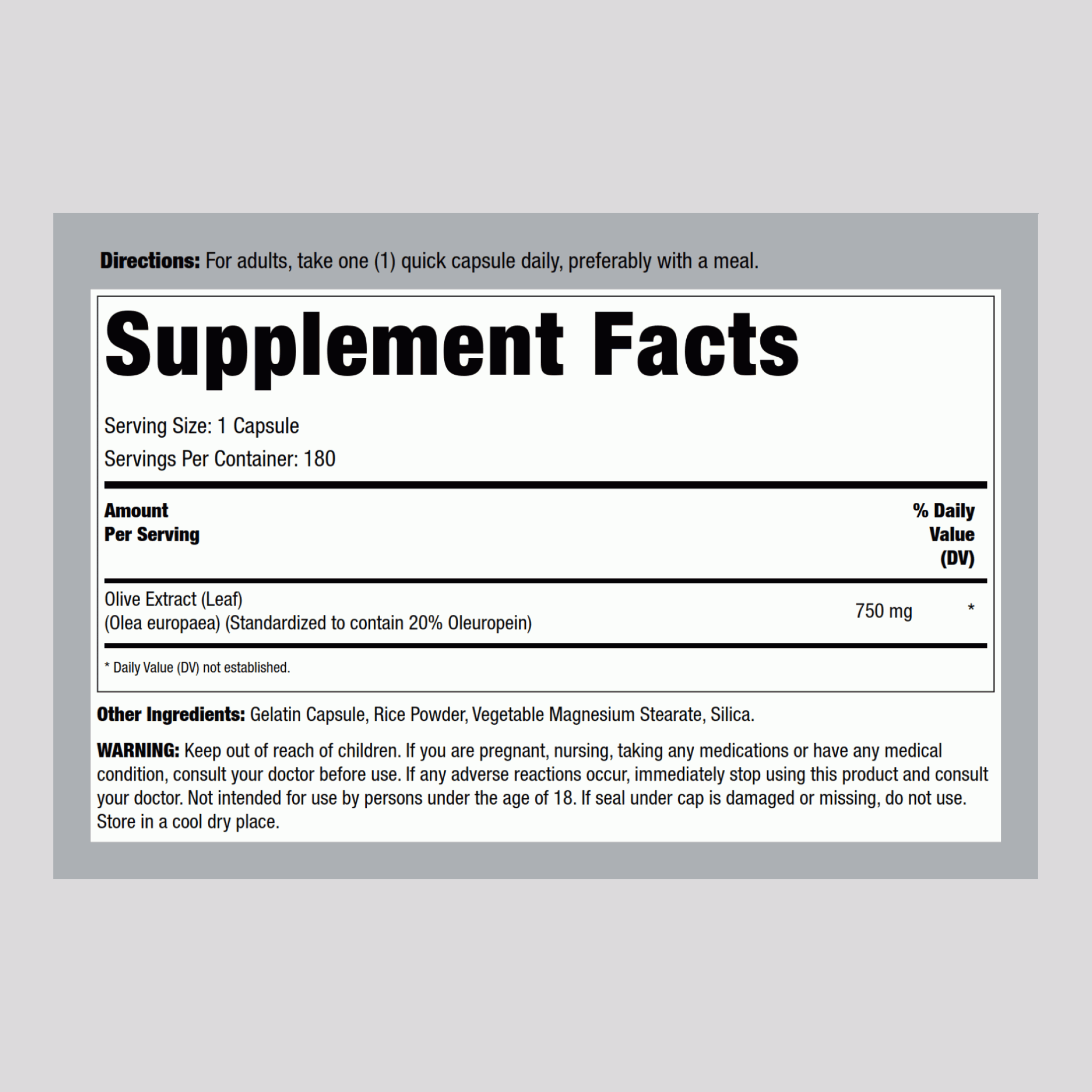 橄欖葉標準化提取物 750 mg 180 膠囊     