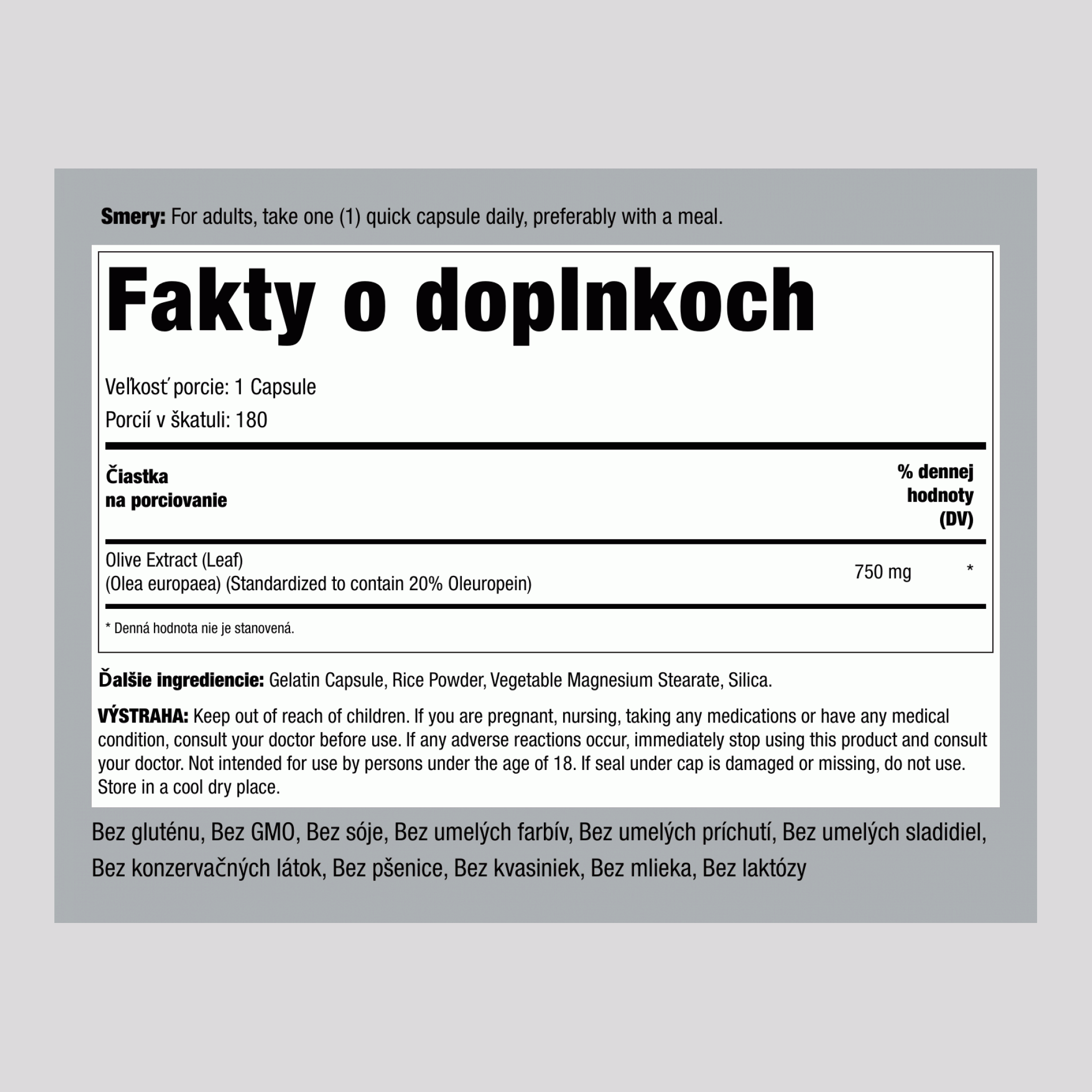 Štandardizovaný výťažok z olivového listu,  750 mg 180 Kapsuly 2 Fľaše