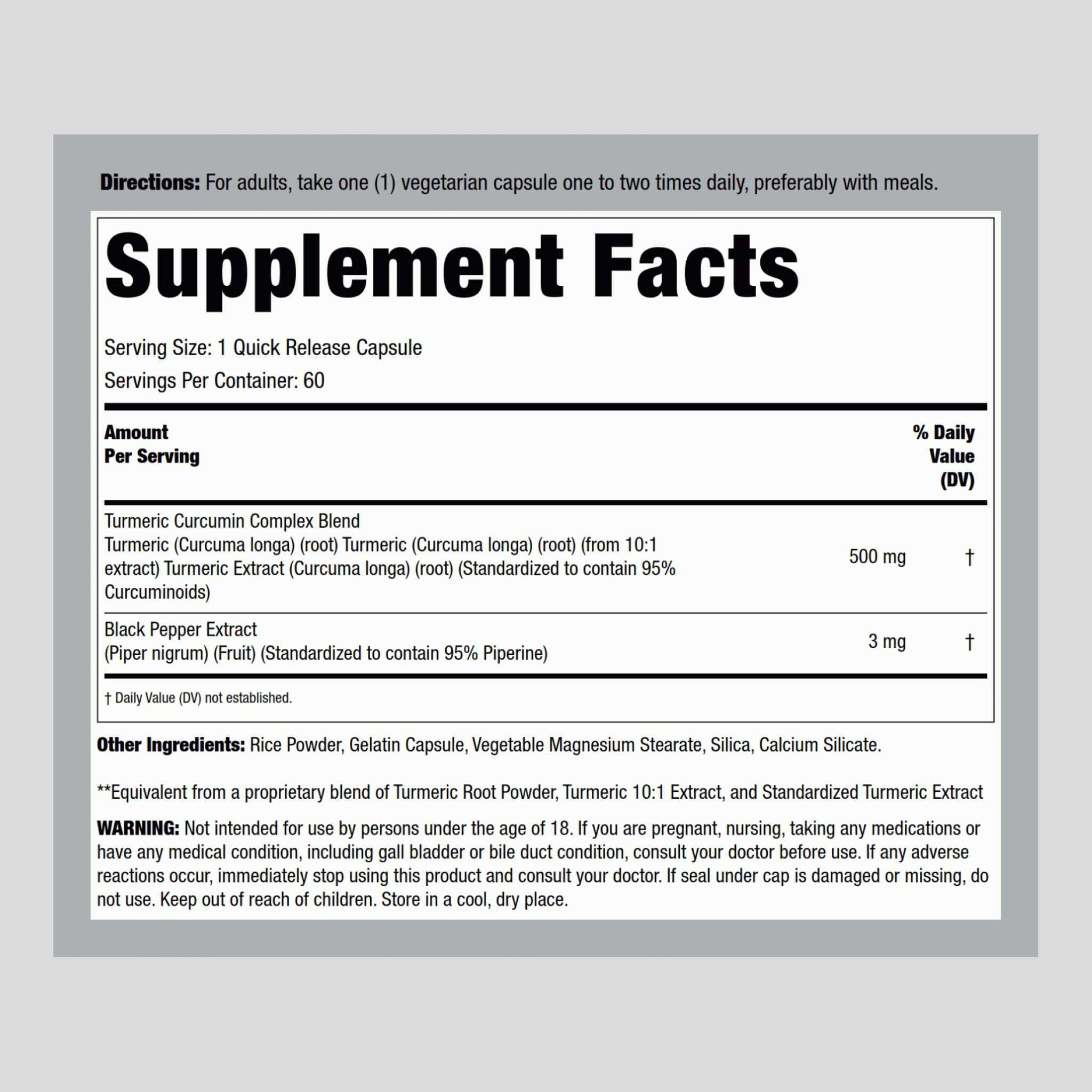Turmeric Curcumin Standardized Extract, 500 mg, 60 Quick Release Capsules