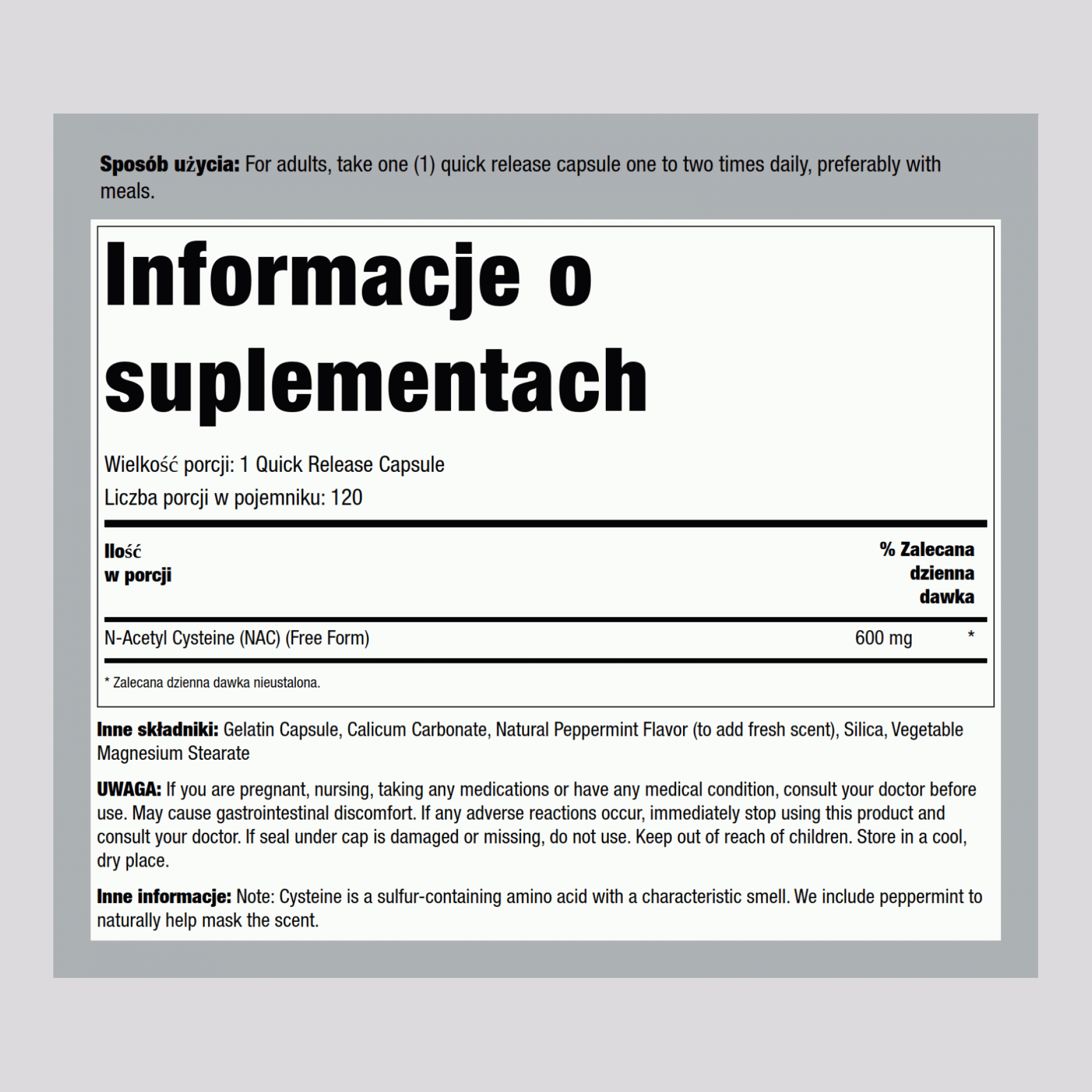 NAC N-acetylocysteina 600 mg 120 Wegetariańska Kapsułki     