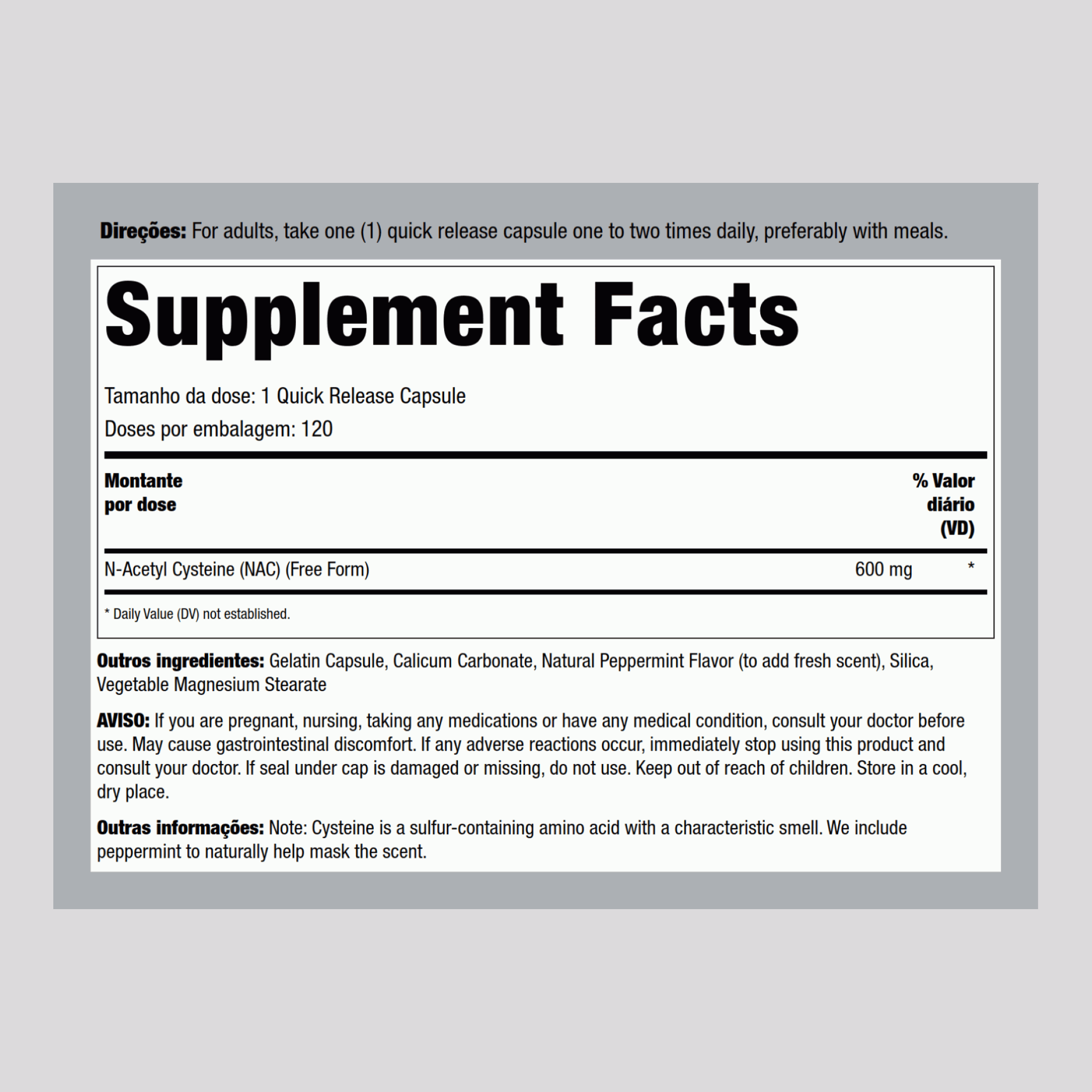 NAC N-acetilcisteina 600 mg 120 Vegetariana Comprimidos oblongos     