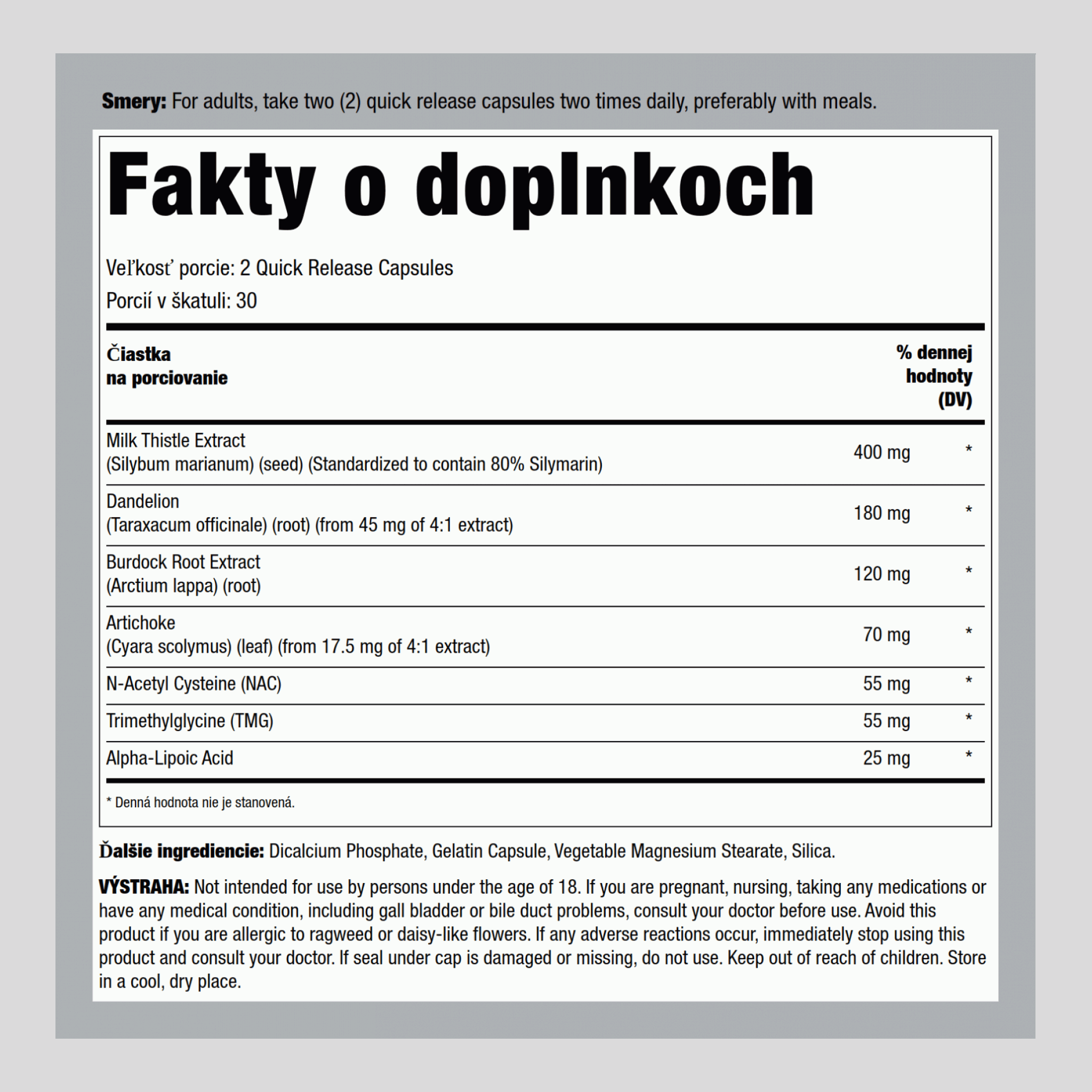 Formula na podporu starostlivosti o pečeň, 60 Kapsule s rýchlym uvoľňovaním