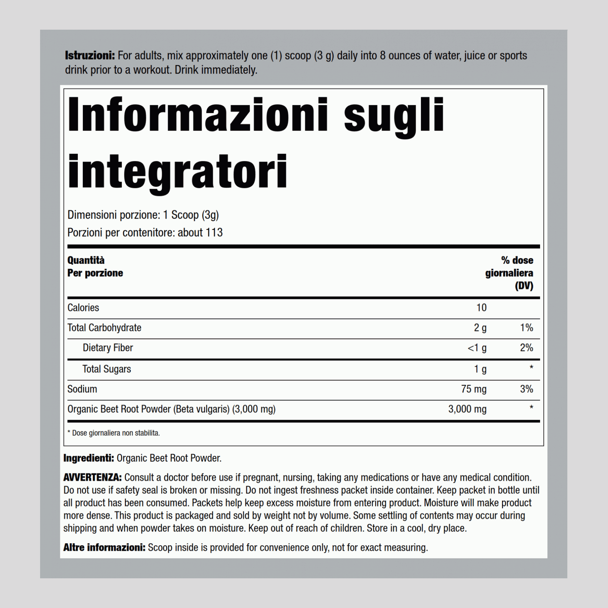 Succo di barbabietola in polvere BeetFit 340 g 12 oz Bottiglia    