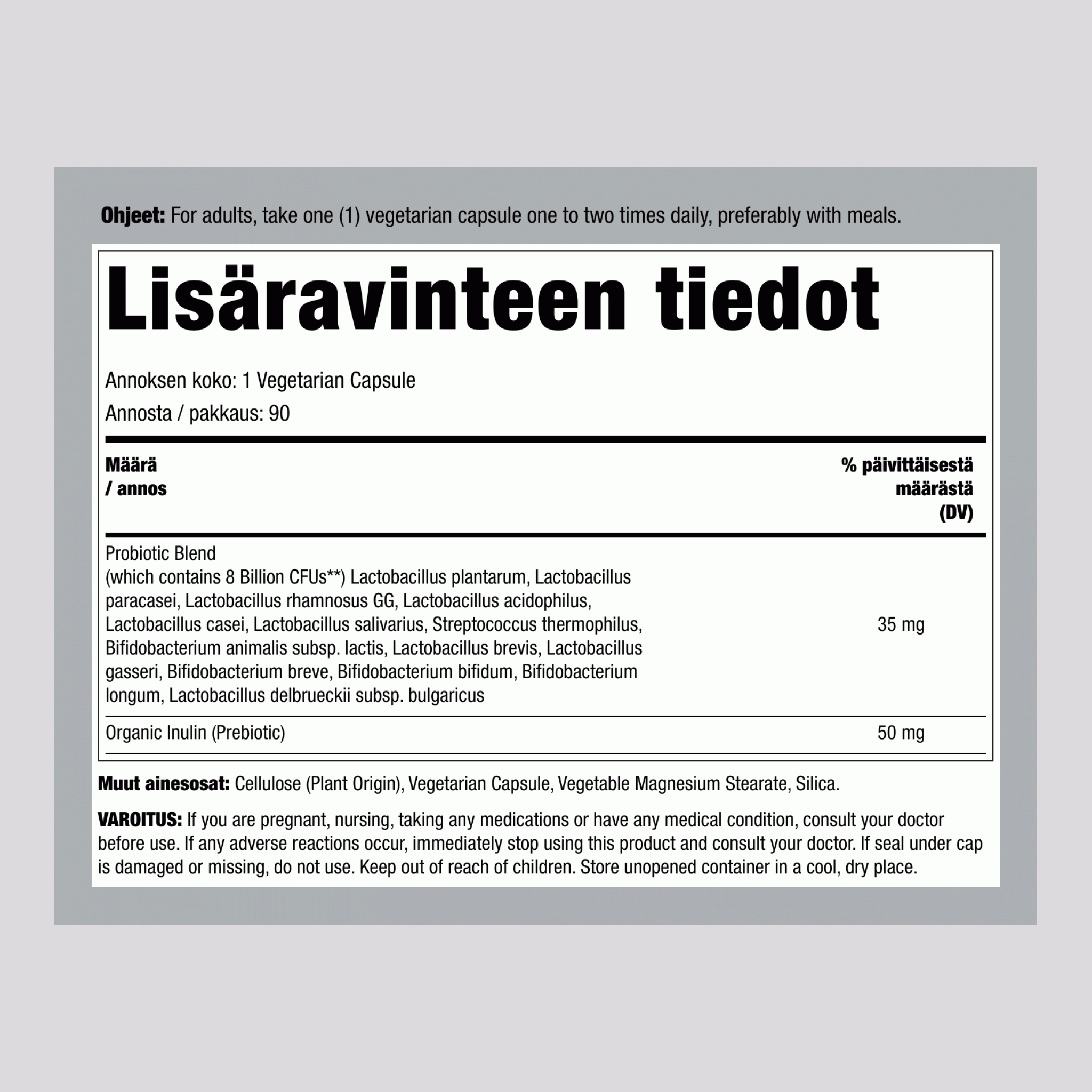 Probiootti 8 miljardia,  120 Kasviskapselit 2 Pulloa