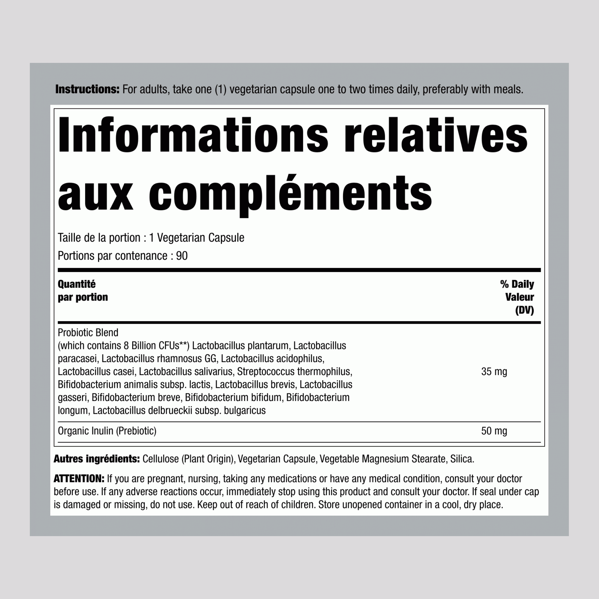 Probiotiques 8 milliards,  120 Gélules végétales 2 Bouteilles