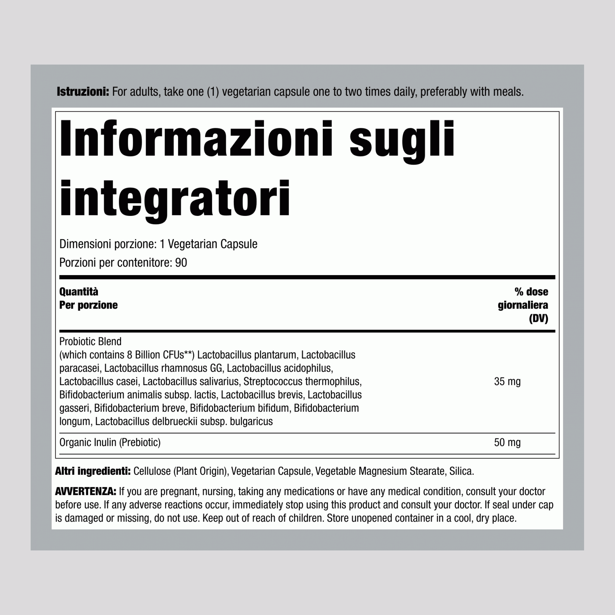 Probiotico 8 miliardi,  120 Capsule vegetariane 2 Bottiglie