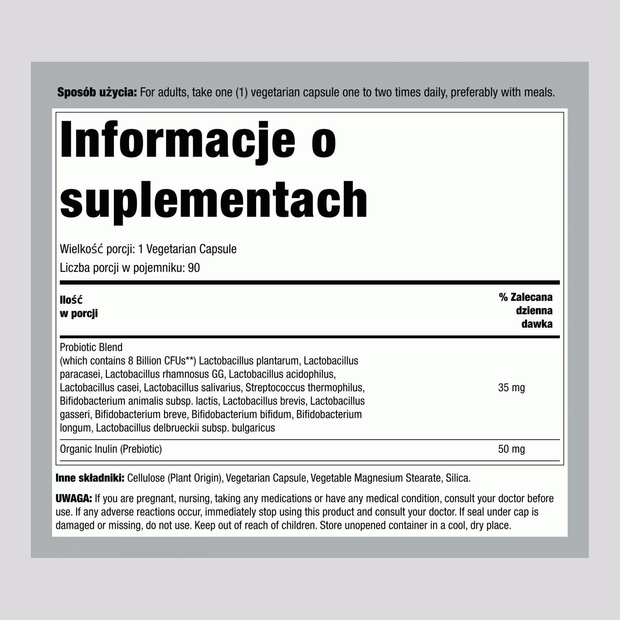 Probiotyk 8 miliardów,  120 Kapsułki wegetariańskie 2 Butelki
