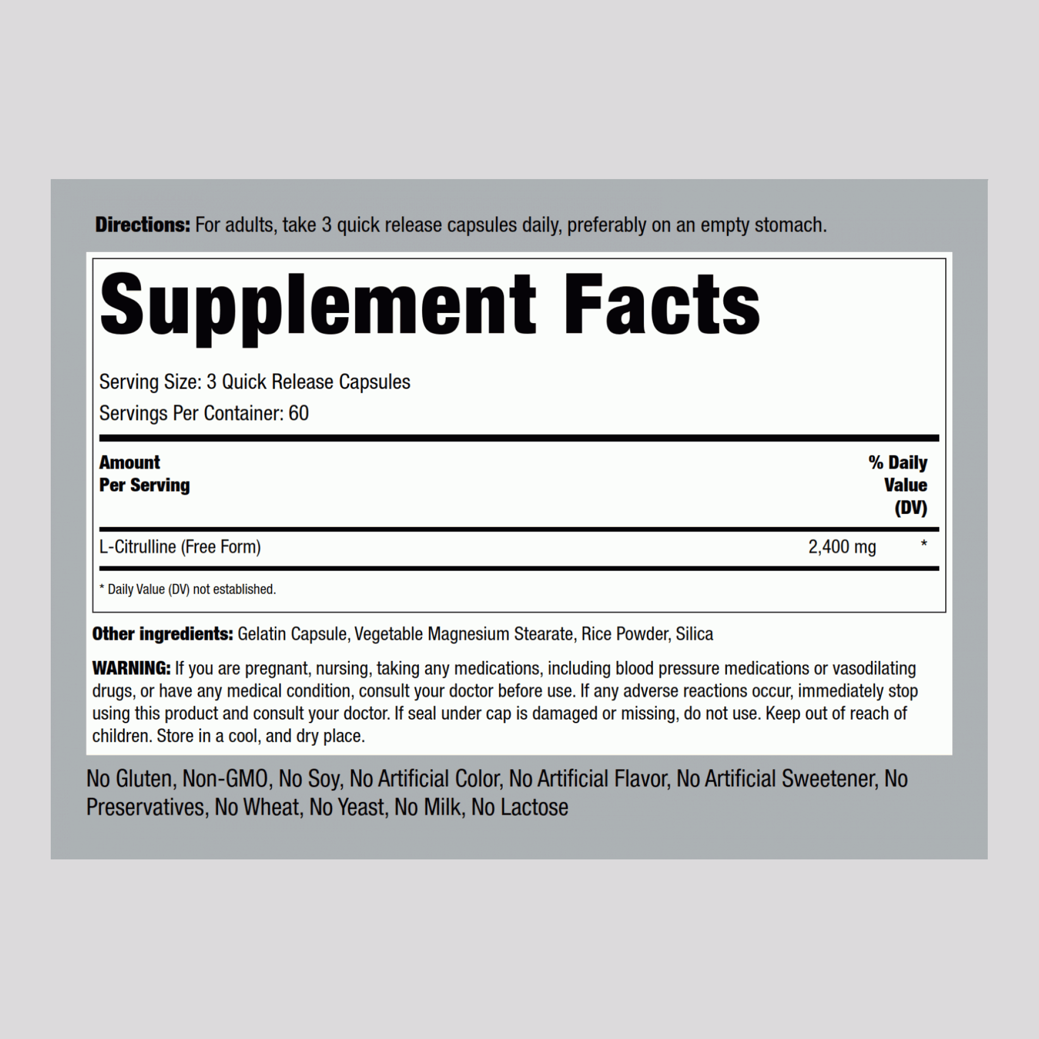 L-Citrulline, 2400 mg (per serving), 180 Quick Release Capsules, 2  Bottles