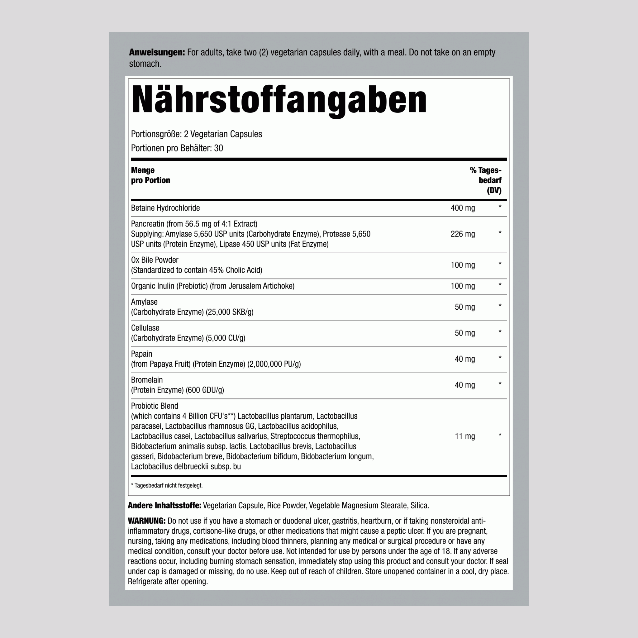 Komplett Digestant Multi-Enzym + Probiotikum, 60 vegetarische Kapseln