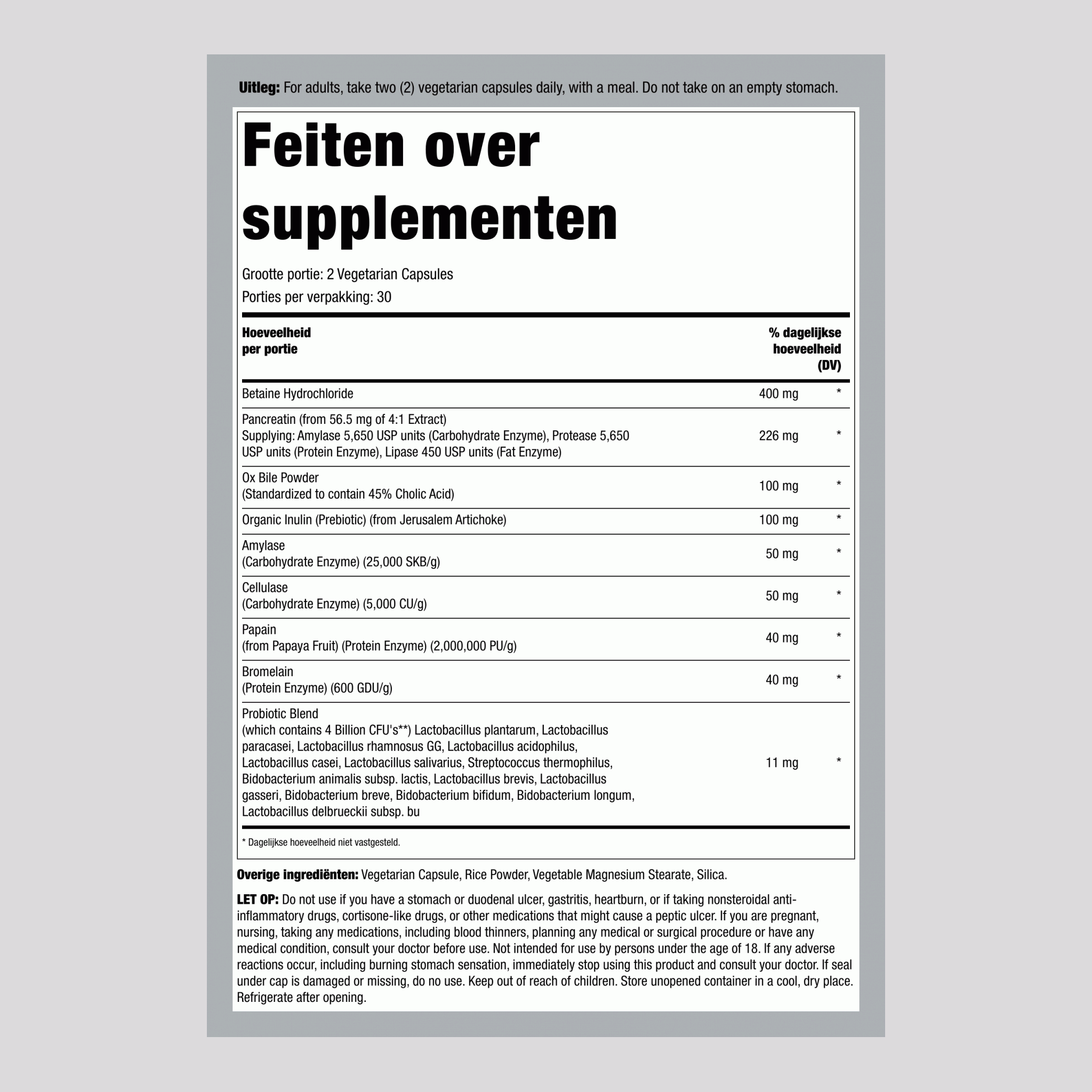 Complete Digestant Multi Enzyme + Probiotica, 60 Vegetarische Capsules