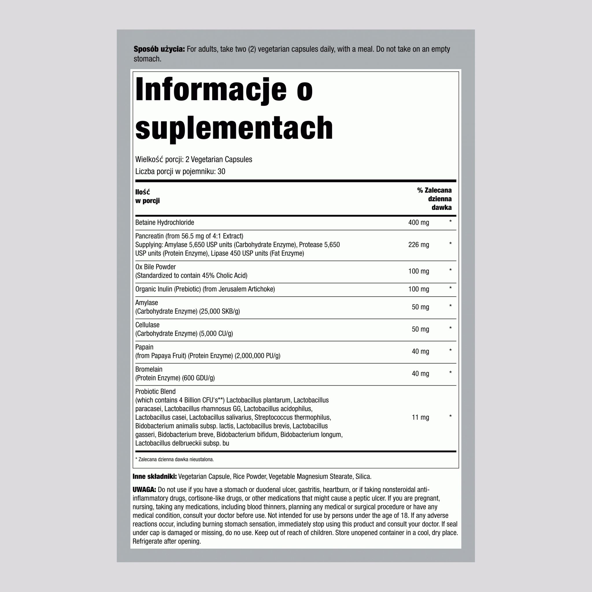 Kompletny Digestant Multi Enzym + Probiotyk, 60 kapsułek wegetariańskich