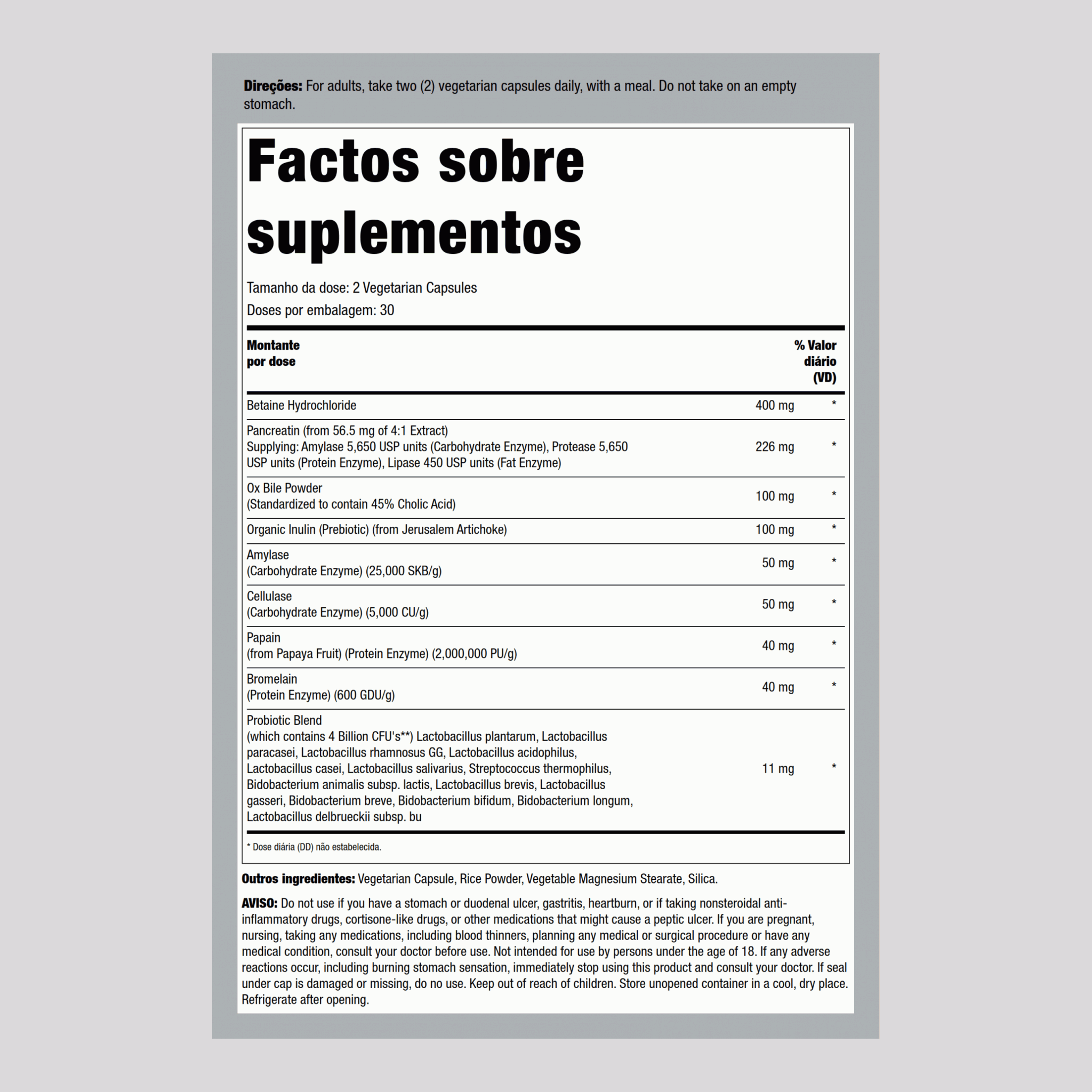 Multienzimas de digestão completa 60 Cápsulas de Rápida Absorção       