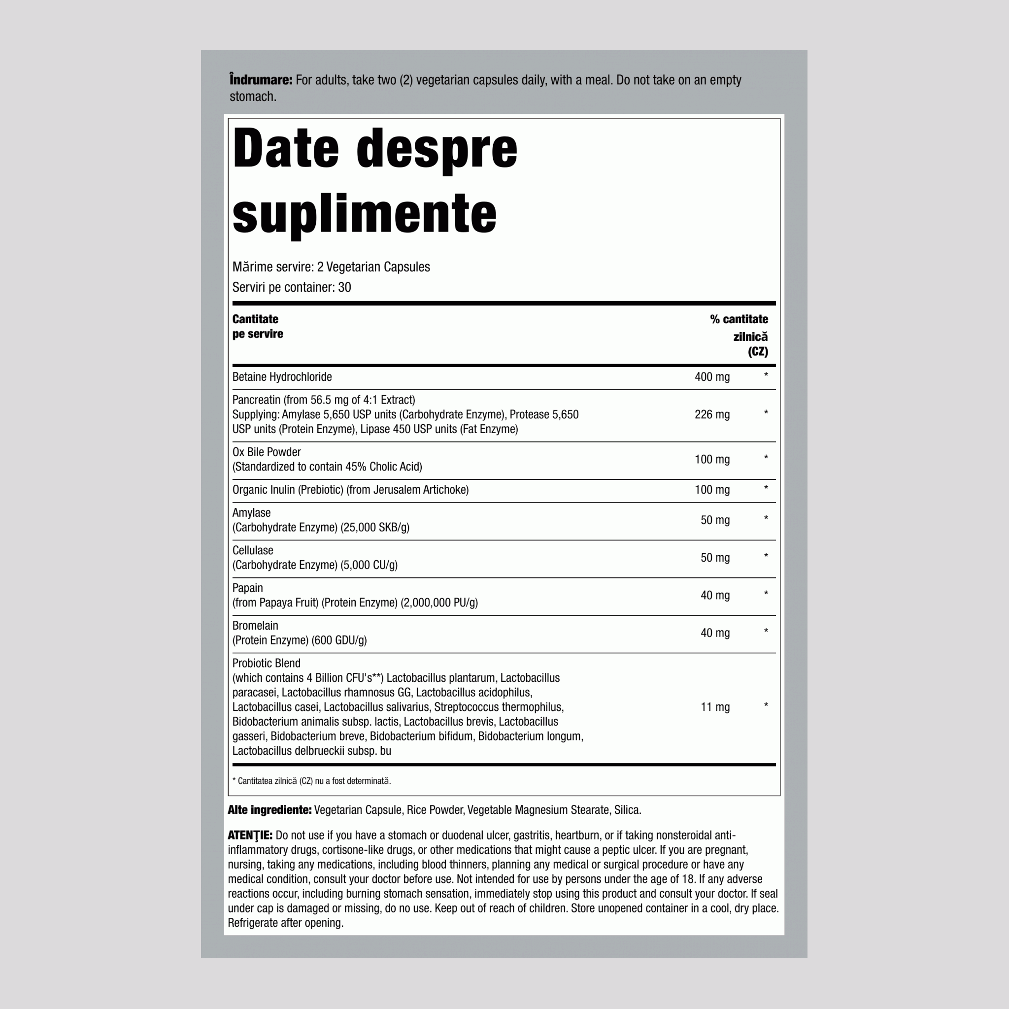 Digestiv complet Multi-Enzimatic + Probiotic, 60 Capsule Vegetariene