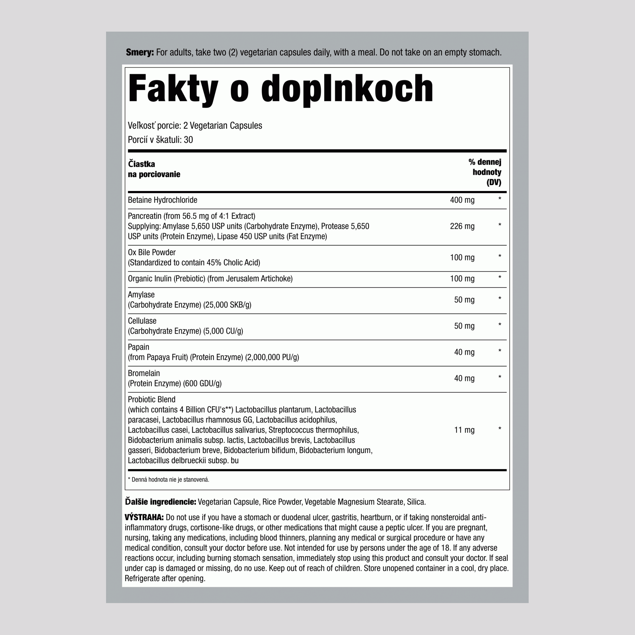 Kompletný Digestant Multi-Enzýmy + Probiotiká, 60 Vegetariánskych Kapsulí