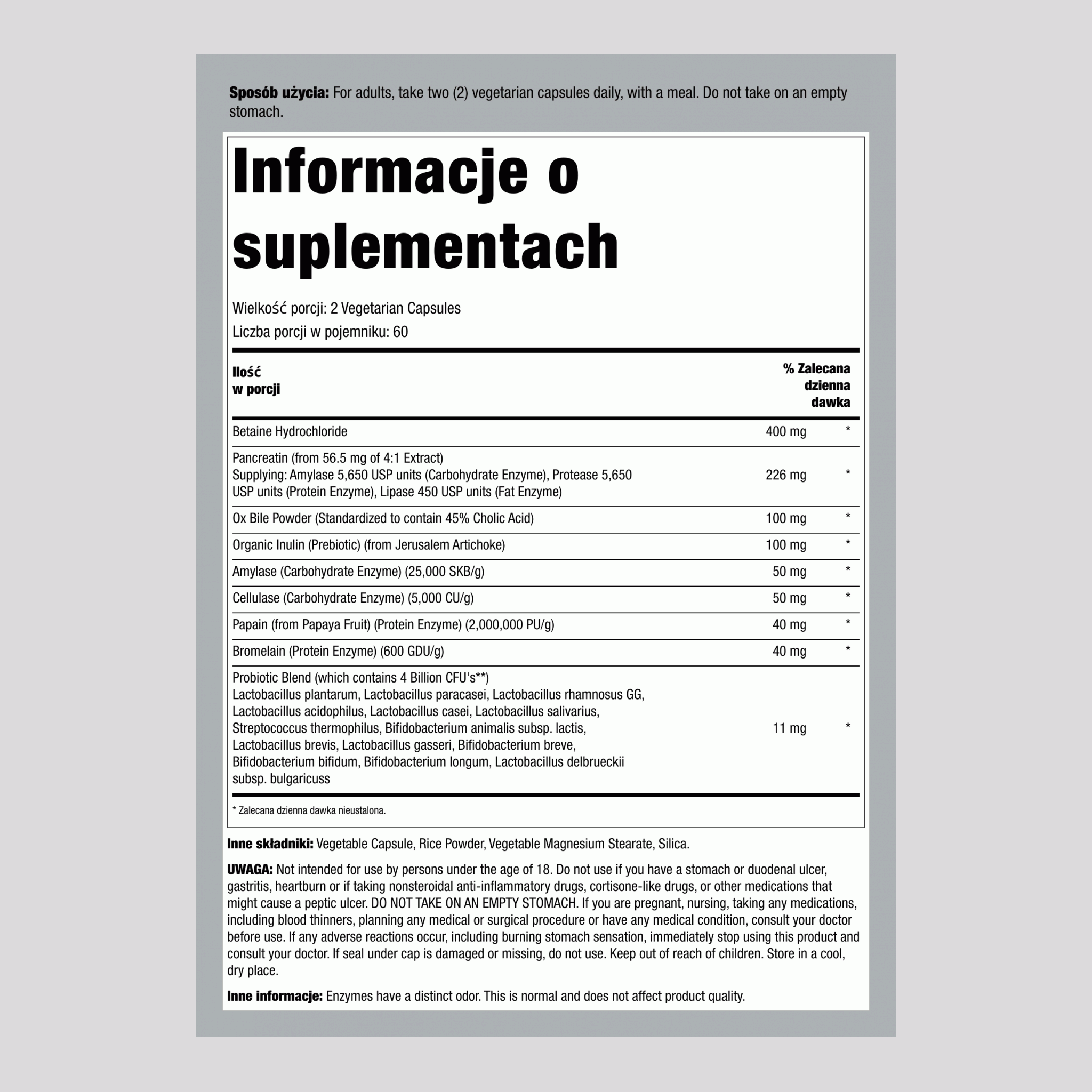 Kompletny trawienny Multi Enzym + Probiotyk, 120 kapsułek wegetariańskich
