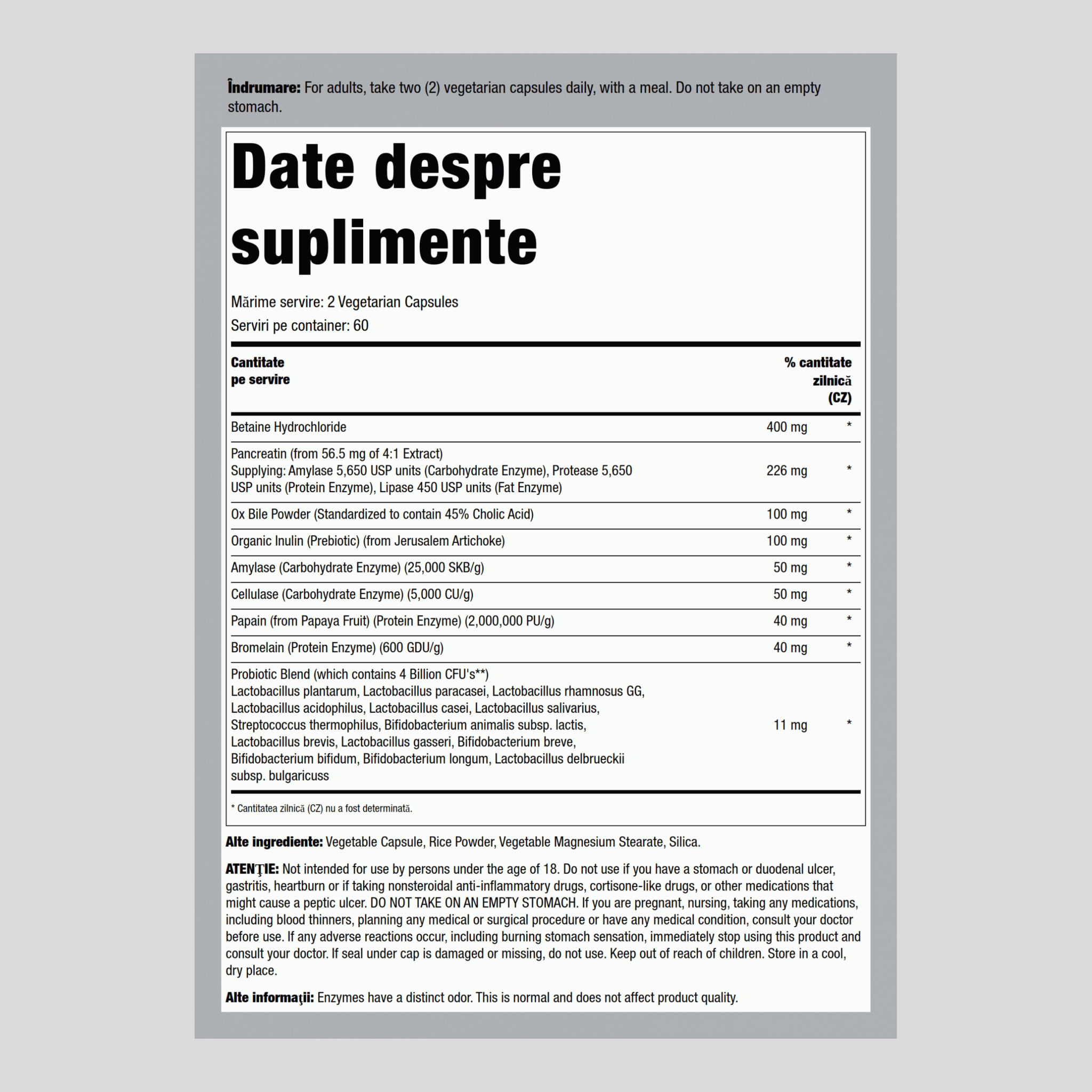 Formulă digestivă multienzime completă 120 Capsule cu eliberare rapidă       