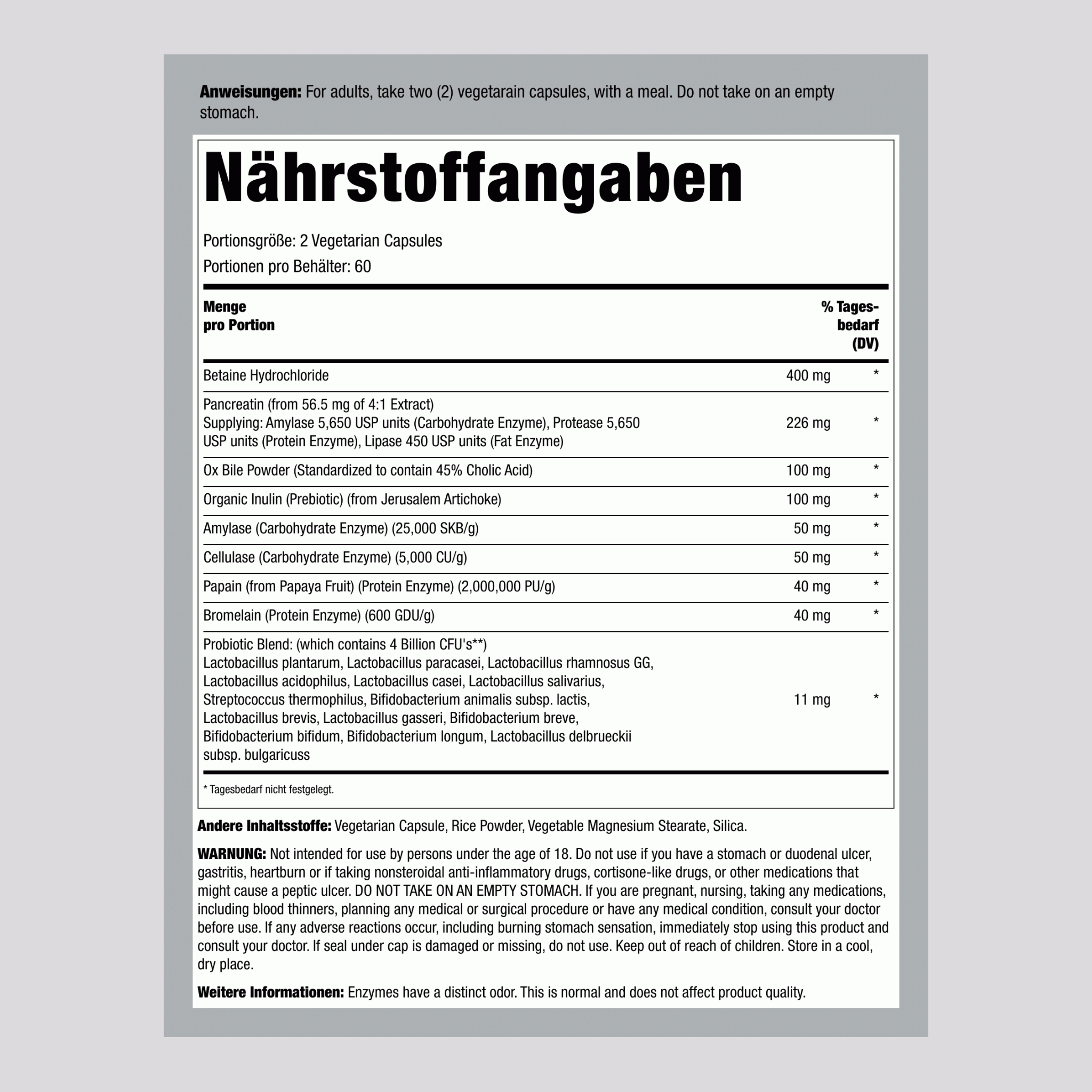 Komplettes Multi-Enzym-Digestivum,  120 Vegetarische Kapseln 2 Flaschen