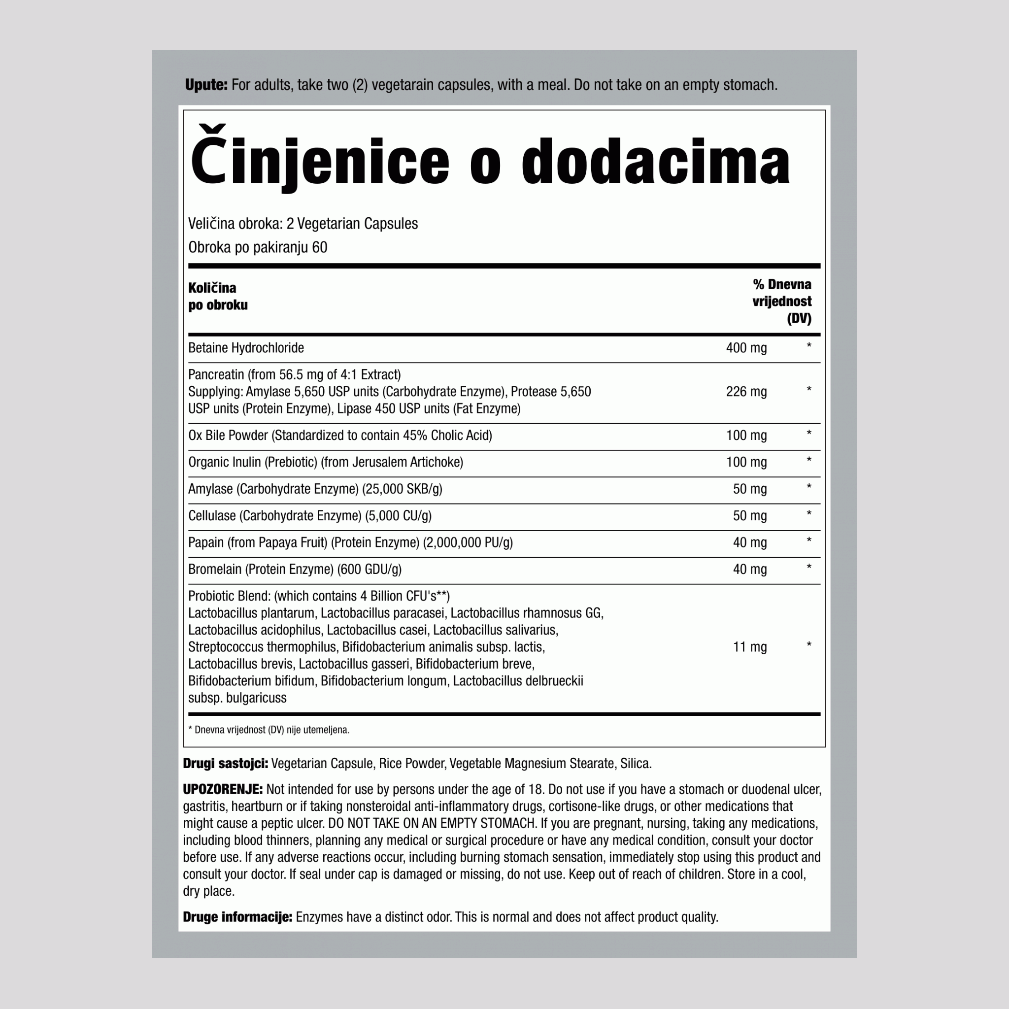 Potpuni multienzim za probavu,  120 Vegetarijanske kapsule 2 Boce