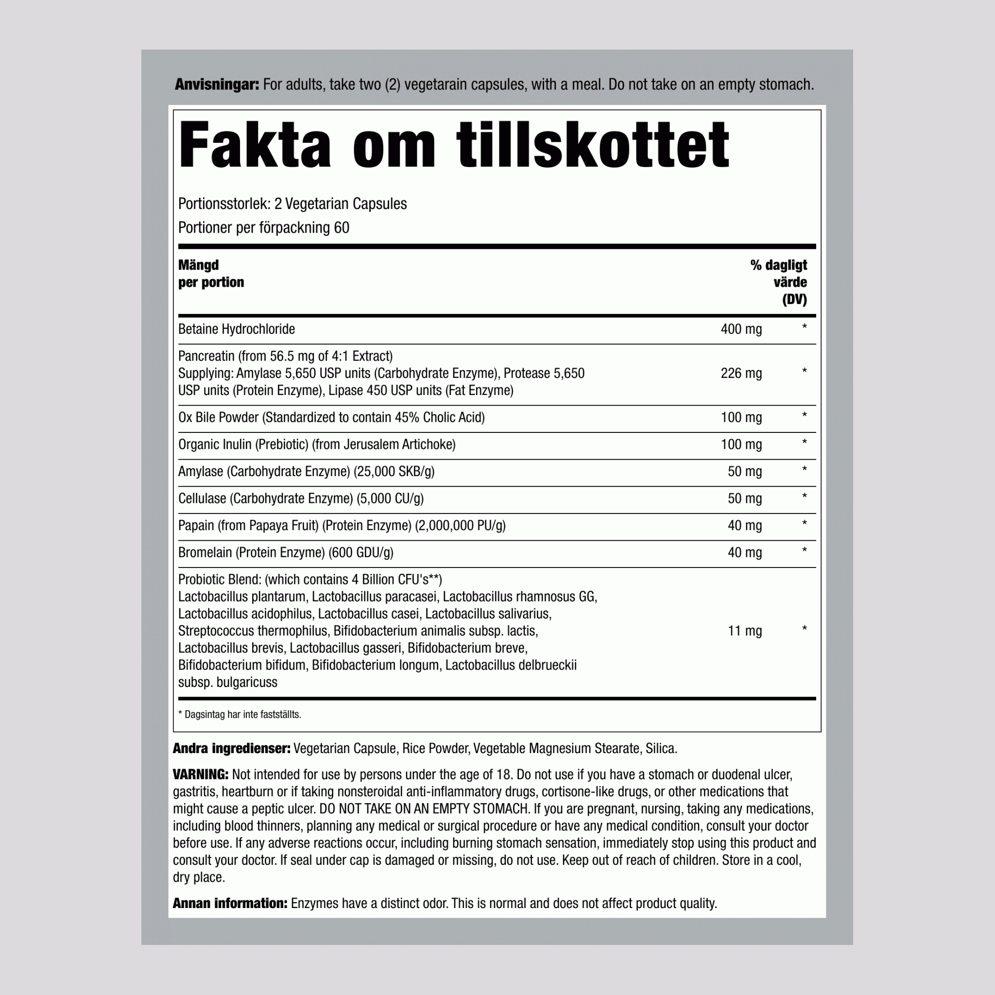 Popoln multiencimski pripravek za prebavo,  120 Vegetarijanske kapsule 2 Steklenice