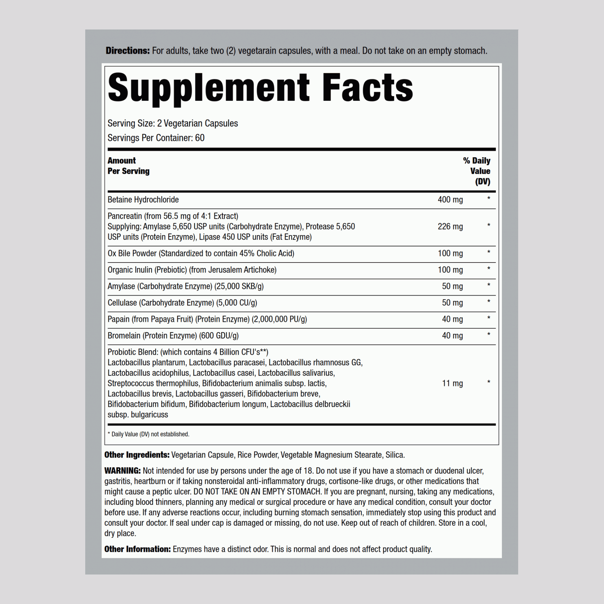 Aide complète à la digestion multi-enzyme,  120 Gélules végétales 2 Bouteilles