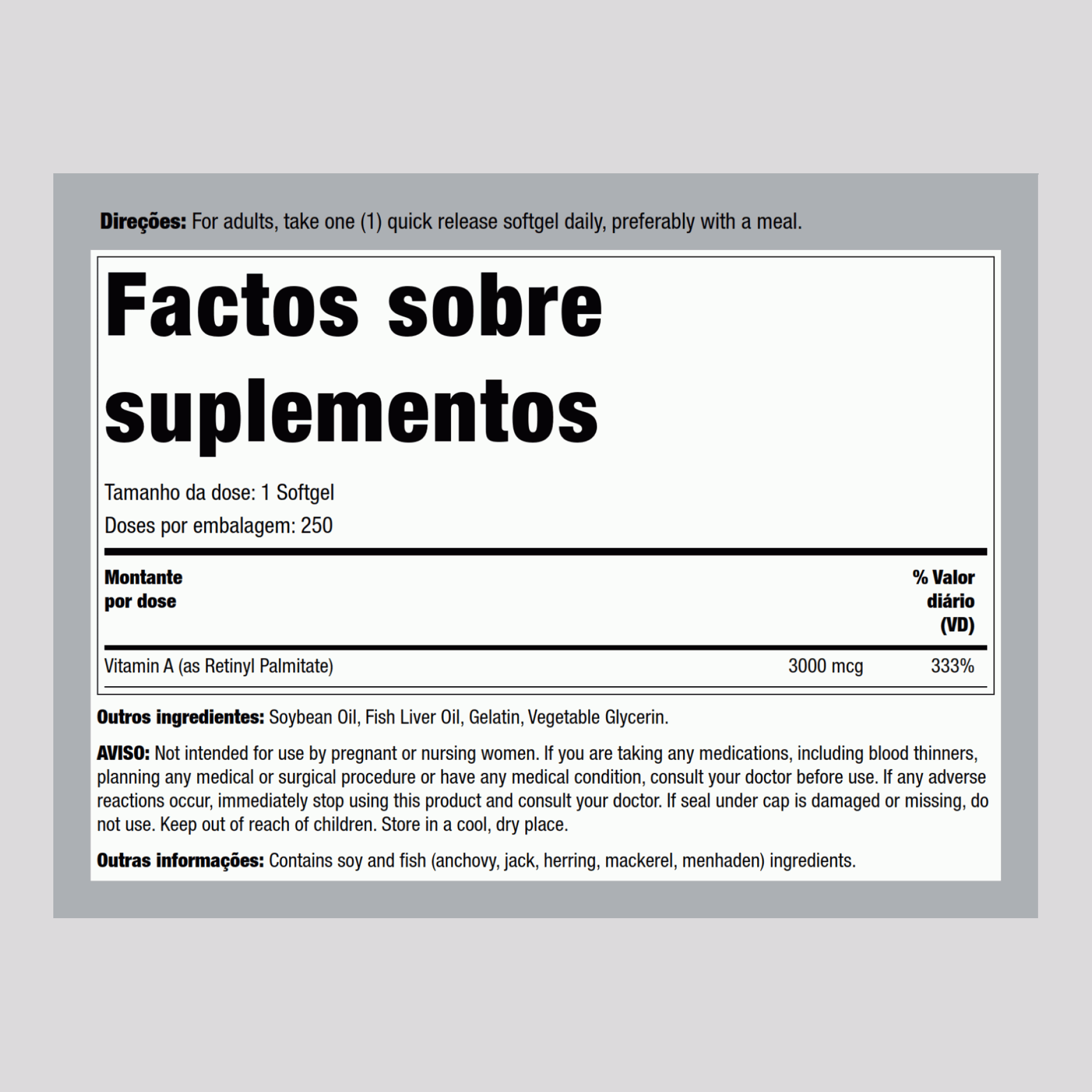 Vitamina A - 10,000 IU 250 Gels de Rápida Absorção     