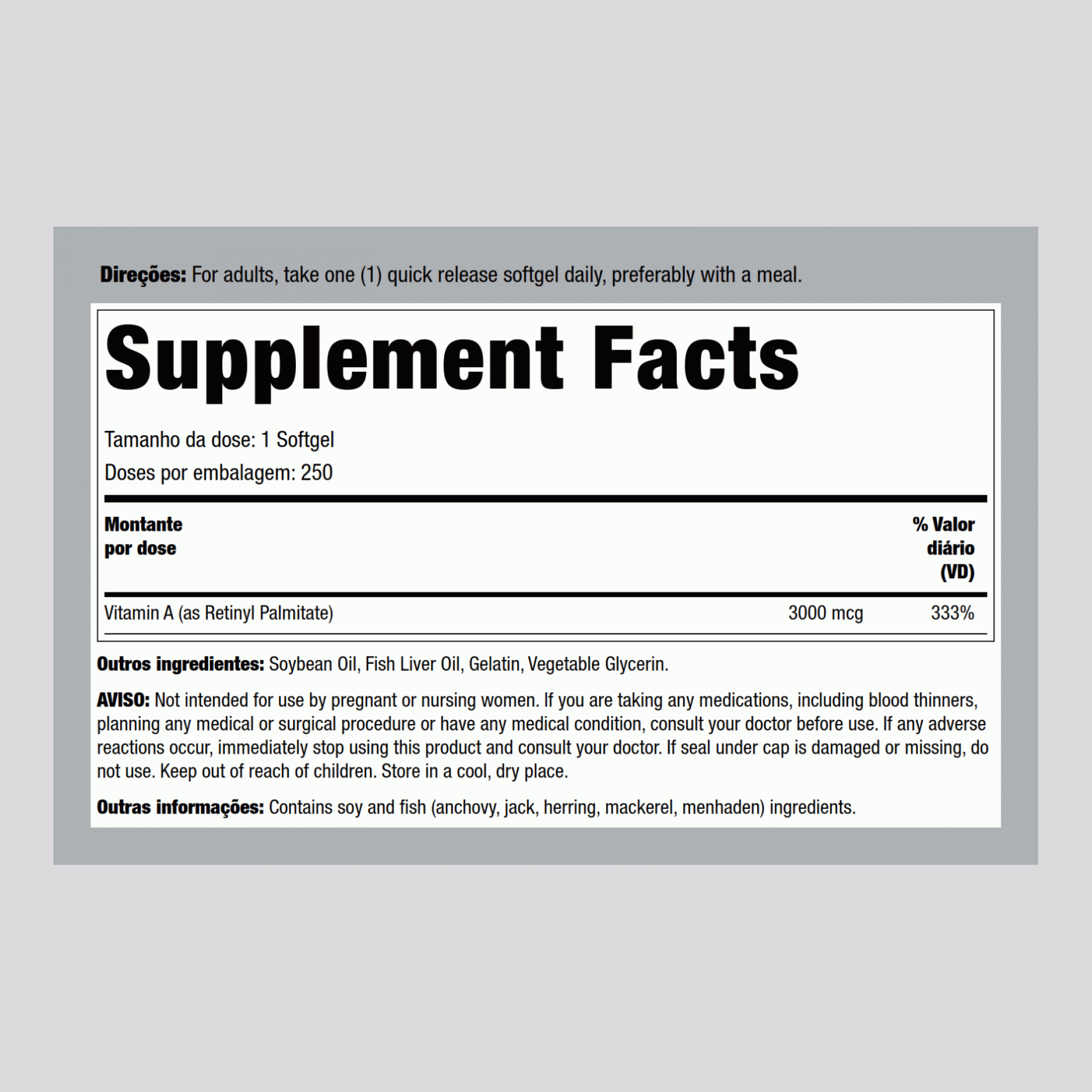 Vitamina A - 10,000 IU 250 Gels de Rápida Absorção     