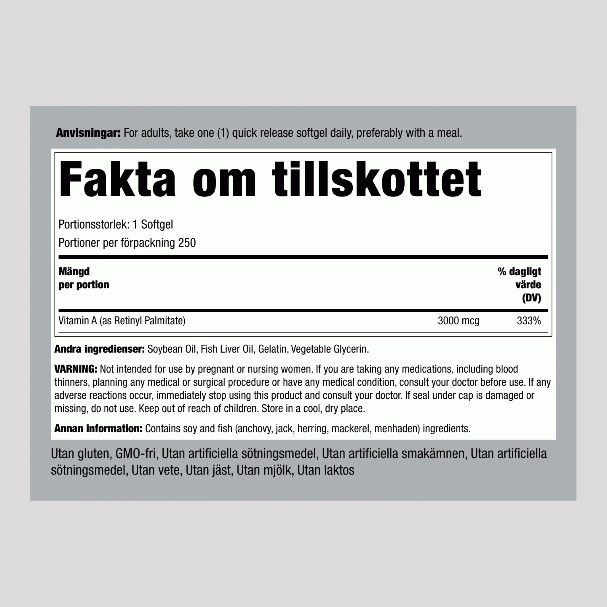 Vitamin A  10,000 IU 250 Snabbverkande gelékapslar     