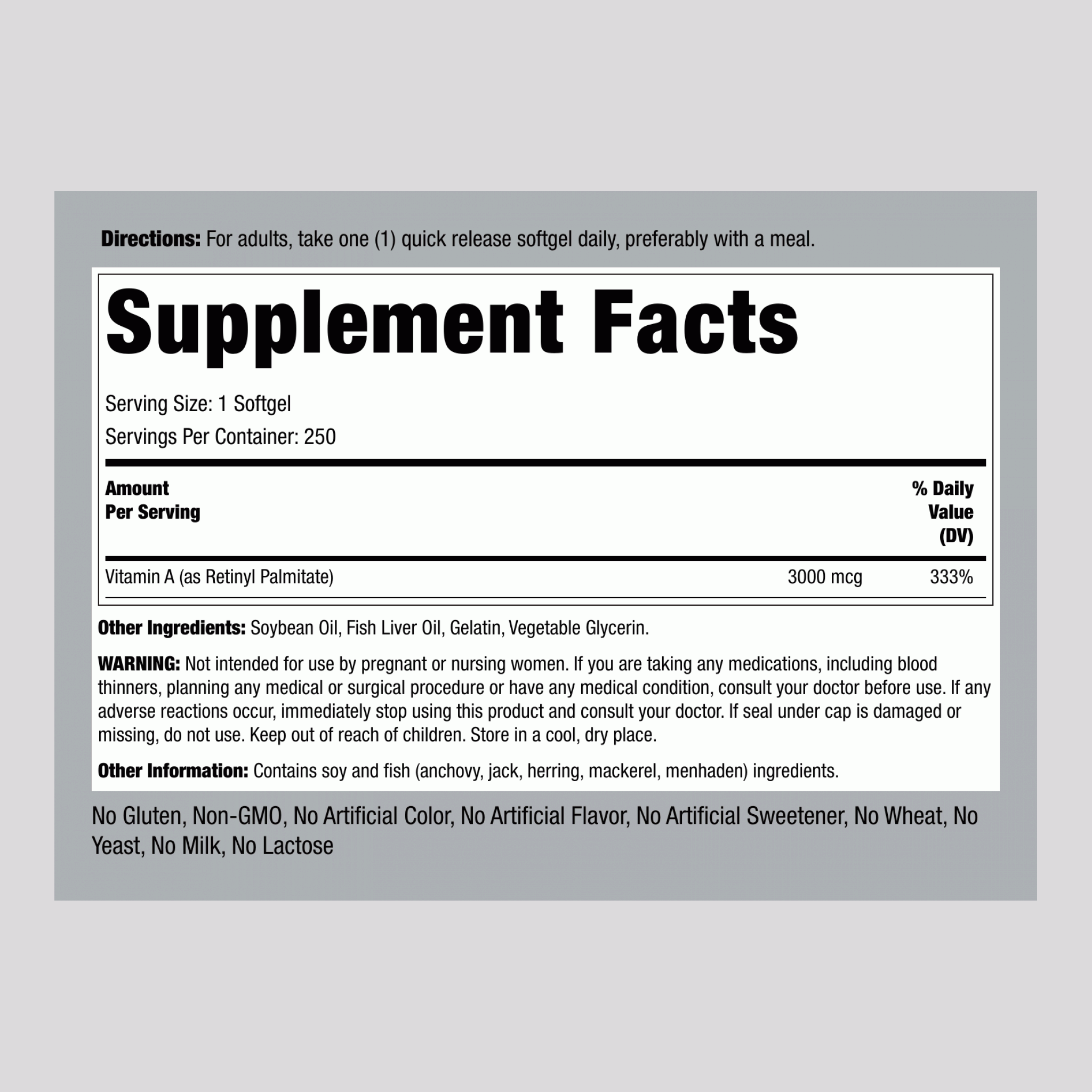 維生素 A膠囊  10,000 IU 250 快速釋放軟膠囊     