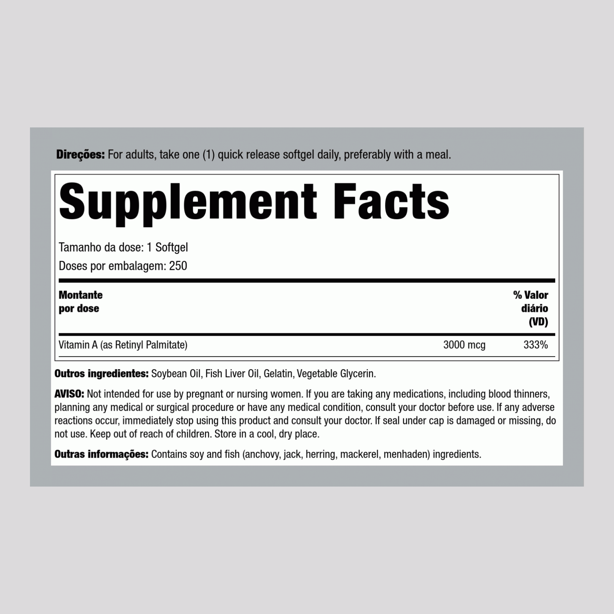 Vitamina A - 10,000 IU 250 Gels de Rápida Absorção     