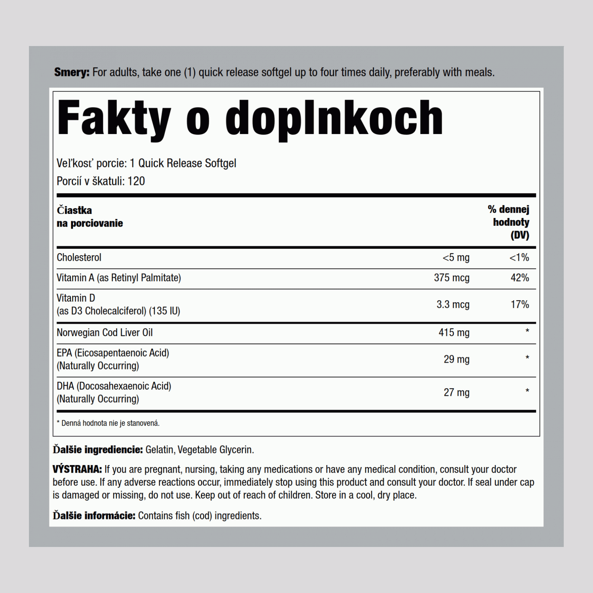 Olej z treščej pečene  (Norwegian) 415 mg 120 Mäkké gély s rýchlym uvoľňovaním     