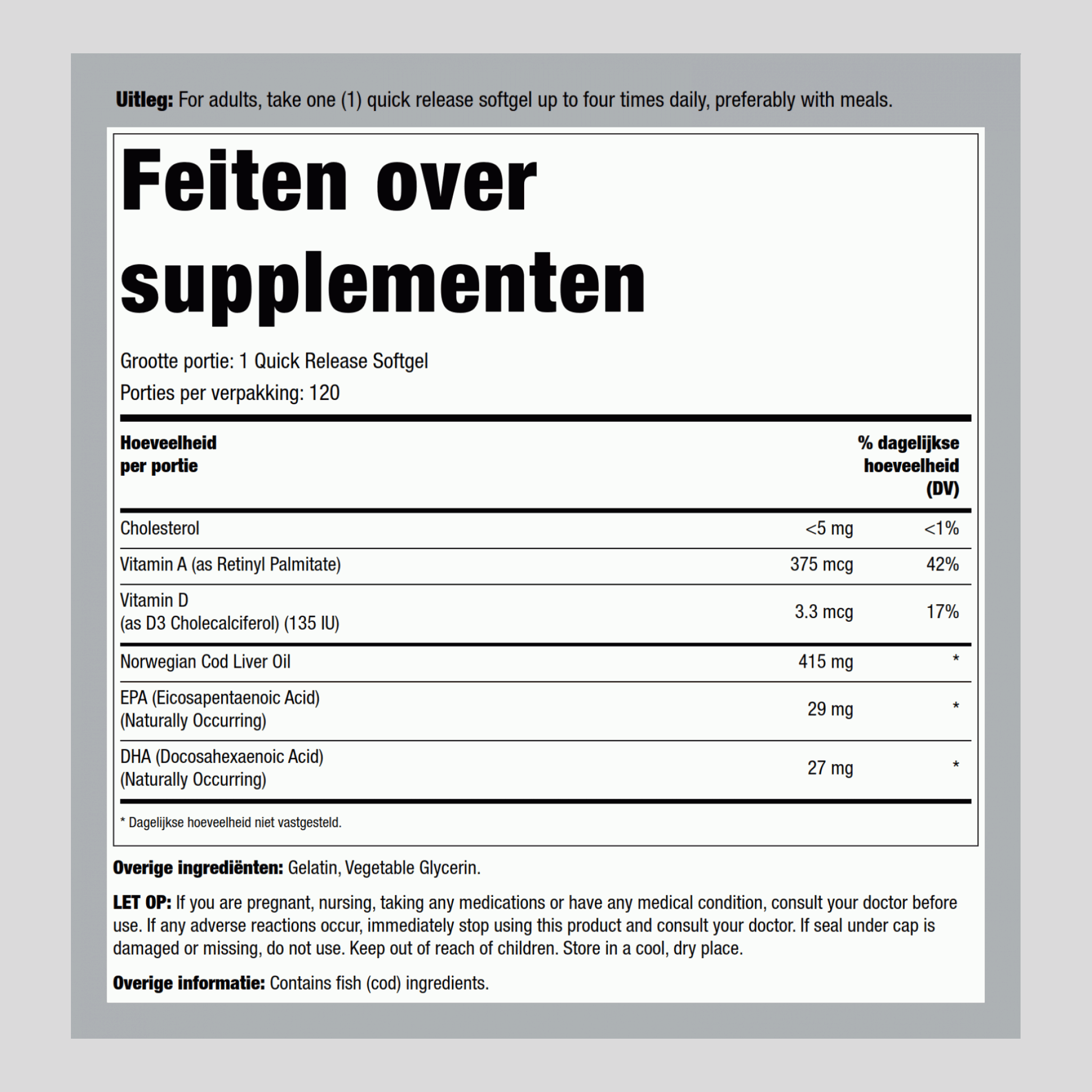 Levertraan  (Norwegian) 415 mg 120 Snel afgevende softgels     