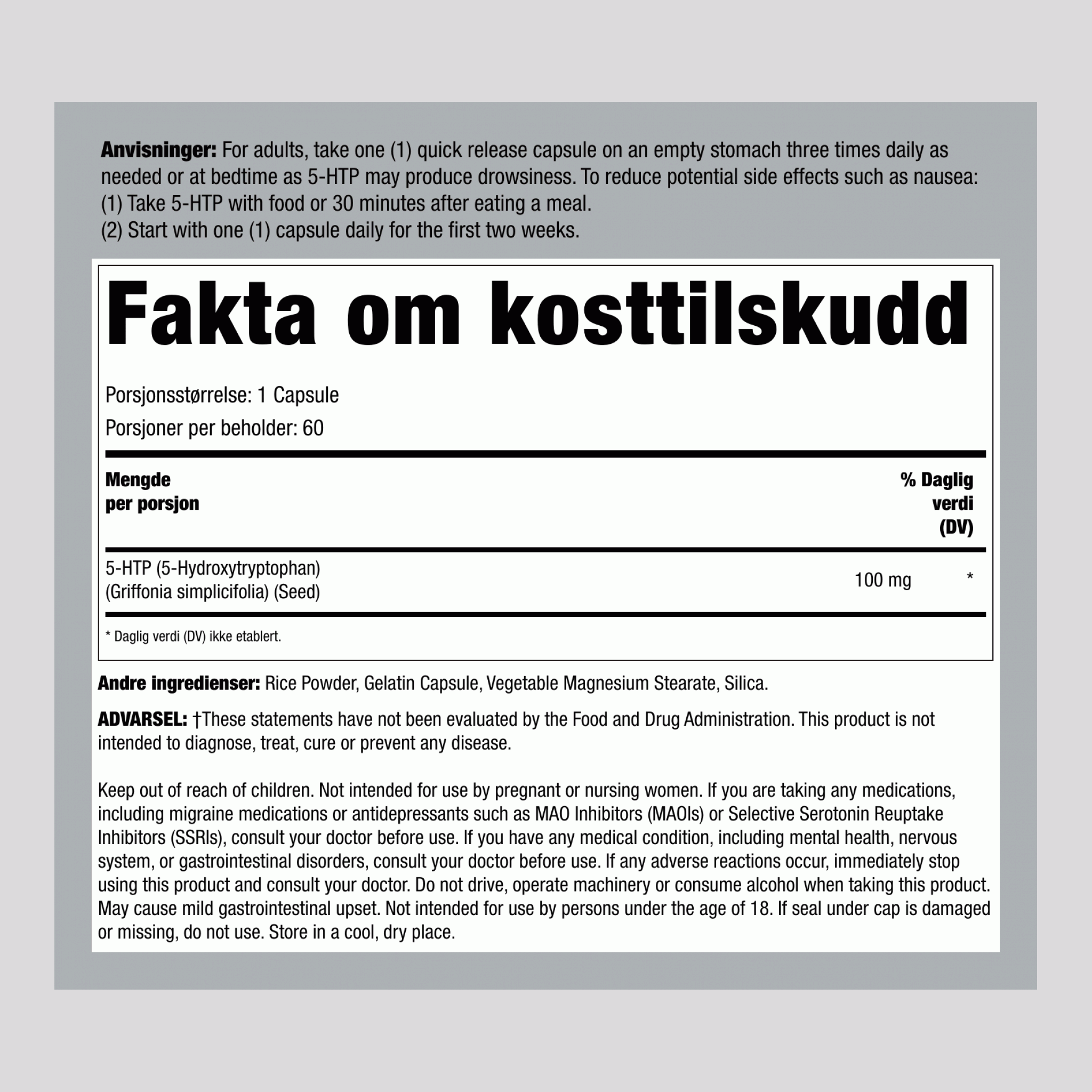 5-HTP  100 mg 60 Hurtigvirkende kapsler     