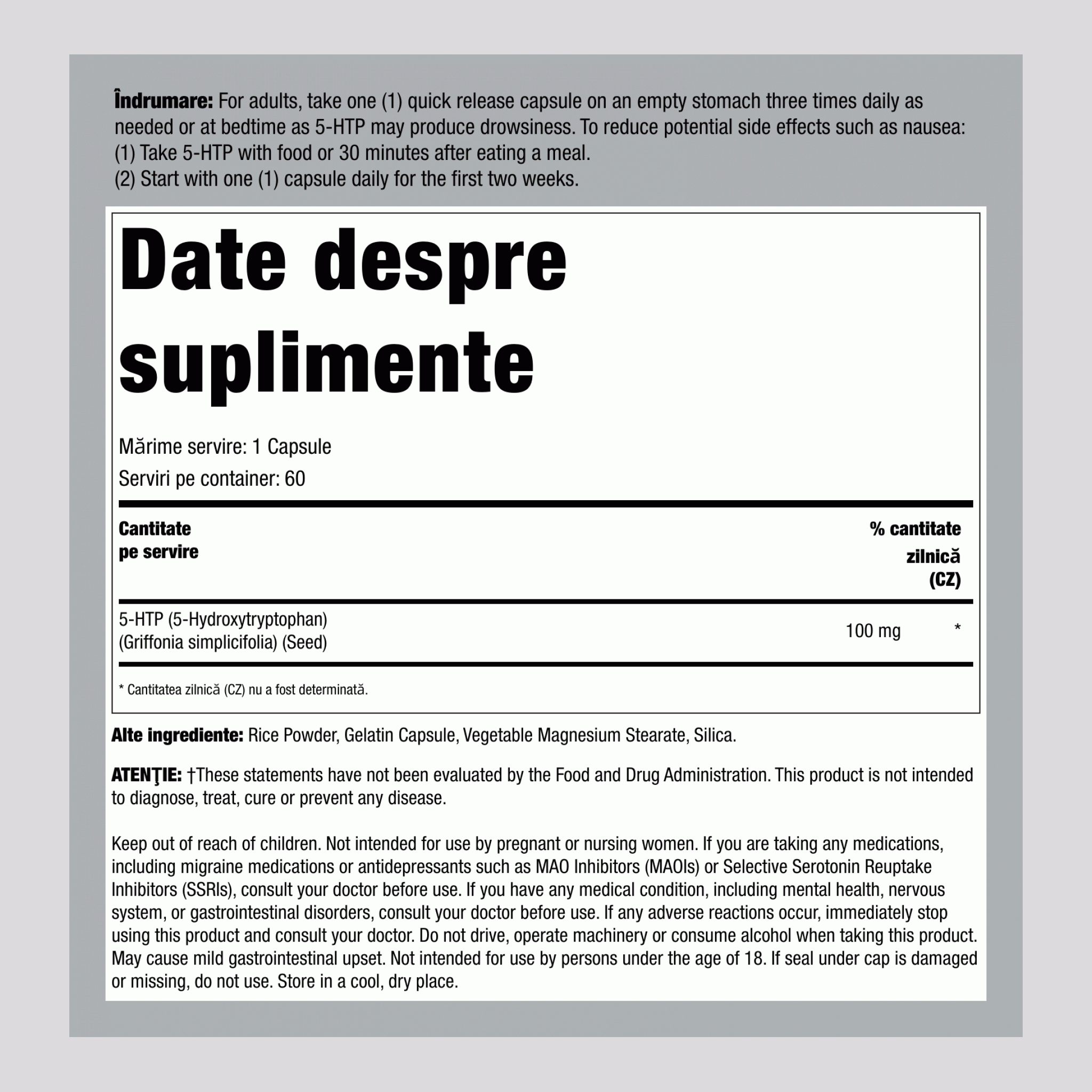 5-HTP  100 mg 60 Capsule cu eliberare rapidă     