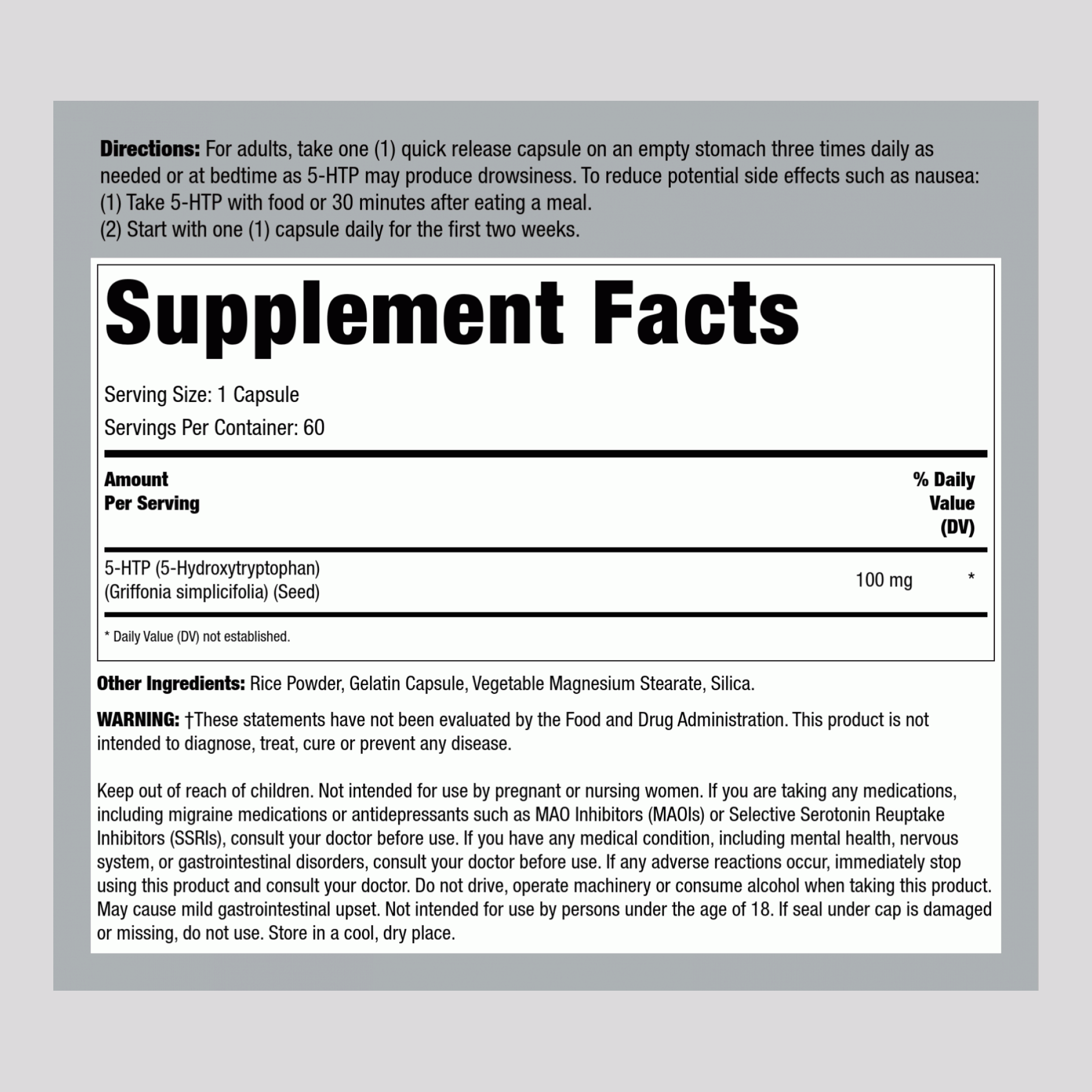 5-HTP, 100 mg, 60 Quick Release Capsules