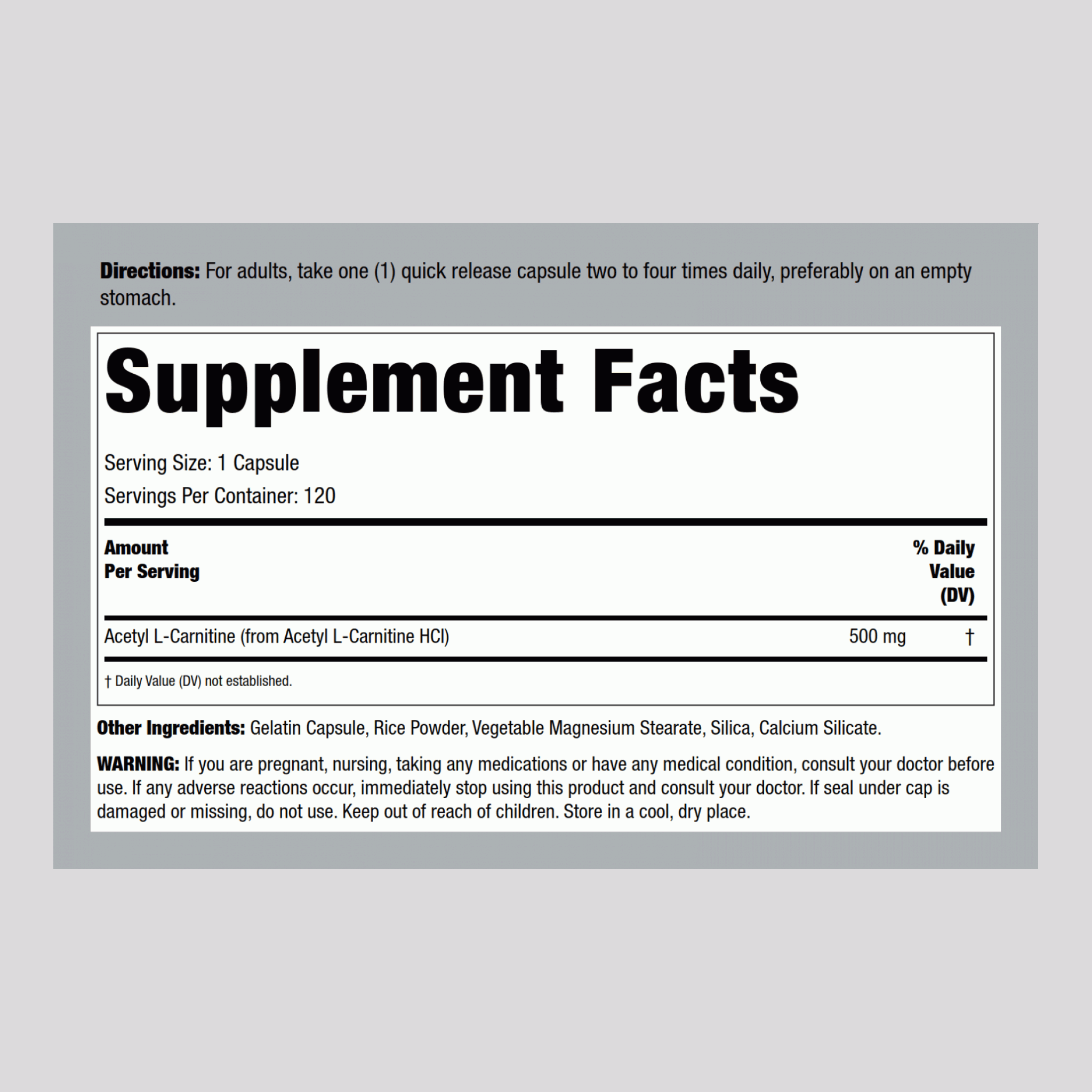 Acetyl L-Carnitine, 500 mg, 120 Quick Release Capsules, 2  Bottles