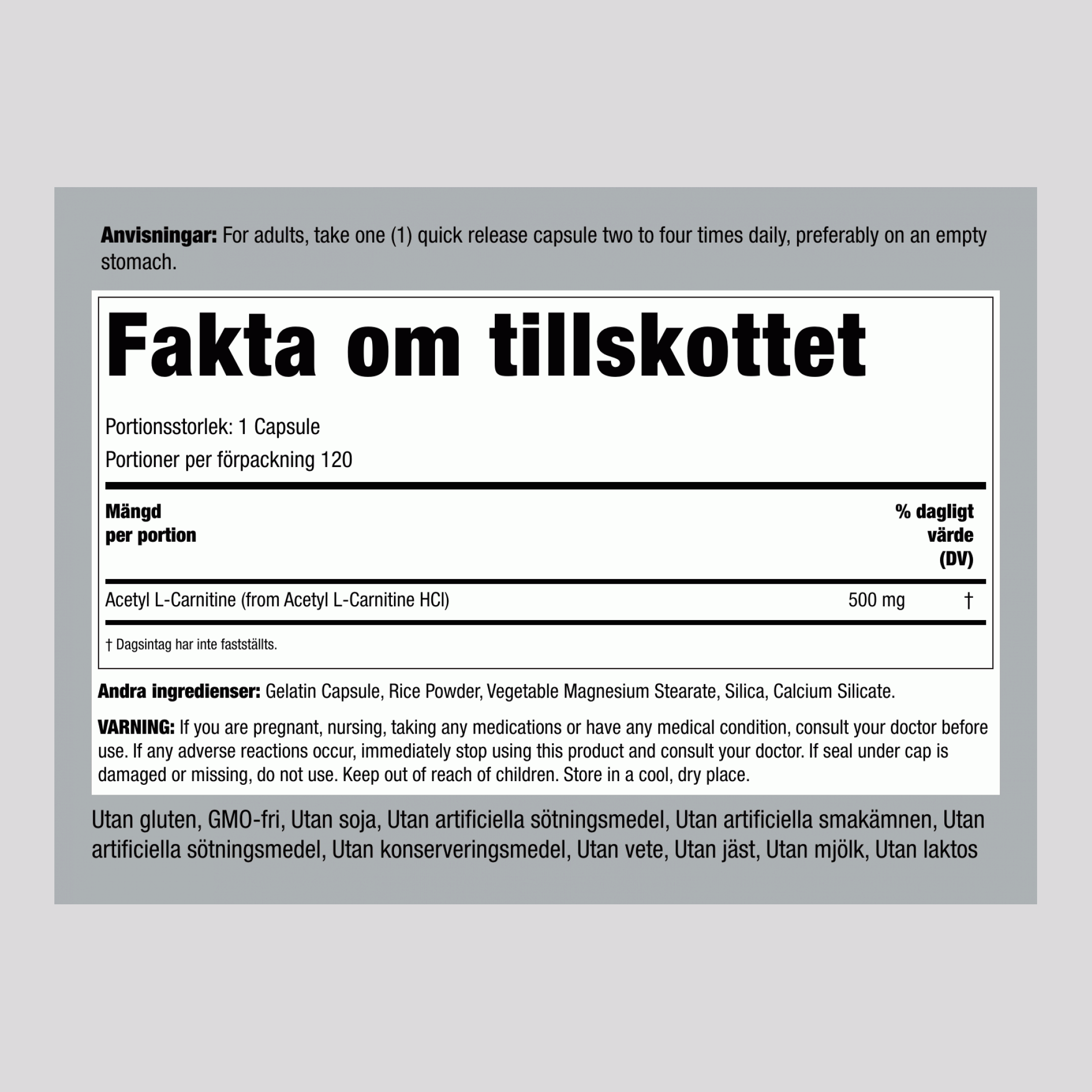 Acetil L-karnitin  500 mg 120 Kapsule s hitrim sproščanjem 2 Steklenice   