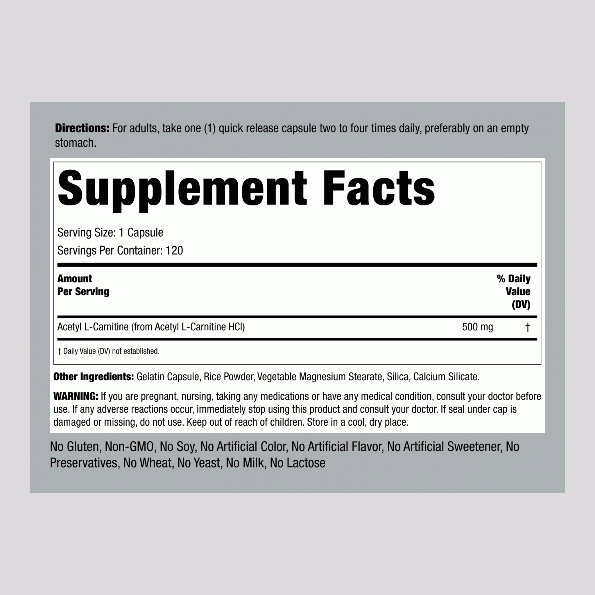 乙醯左旋肉堿  500 mg 120 快速釋放膠囊 2 瓶子   